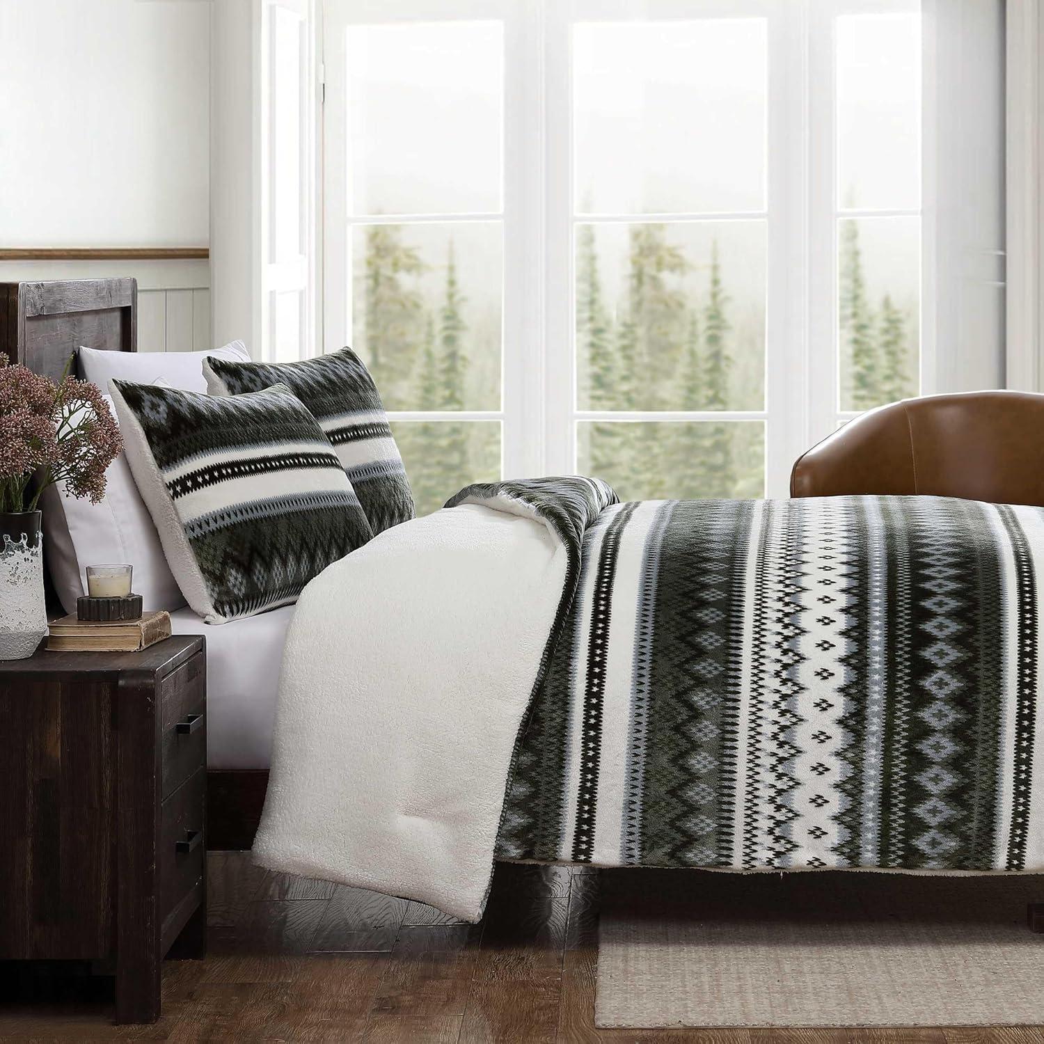 imageEddie Bauer King Comforter Set Reversible Plush Bedding with Matching Shams Super Soft Luxurious Bedding Set OekoTex Certified Shelton Fair Isle Green KingShelton Fair Isle Green