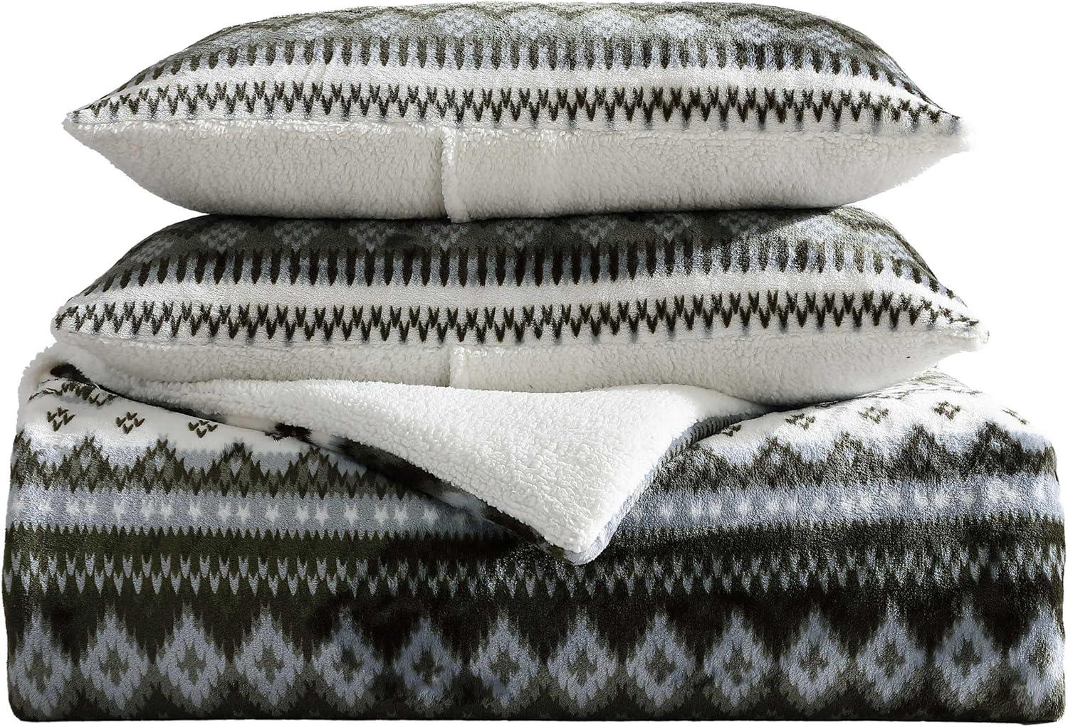 imageEddie Bauer King Comforter Set Reversible Plush Bedding with Matching Shams Super Soft Luxurious Bedding Set OekoTex Certified Shelton Fair Isle Green KingShelton Fair Isle Green