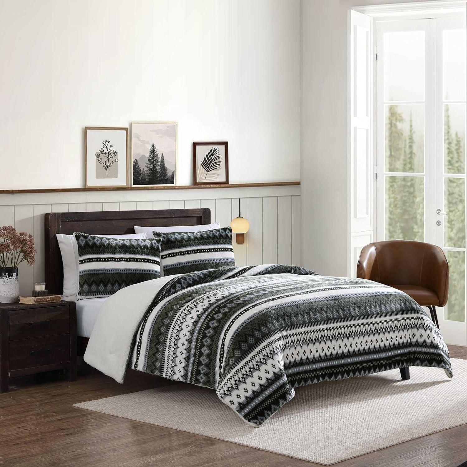 imageEddie Bauer King Comforter Set Reversible Plush Bedding with Matching Shams Super Soft Luxurious Bedding Set OekoTex Certified Shelton Fair Isle Green KingShelton Fair Isle Green