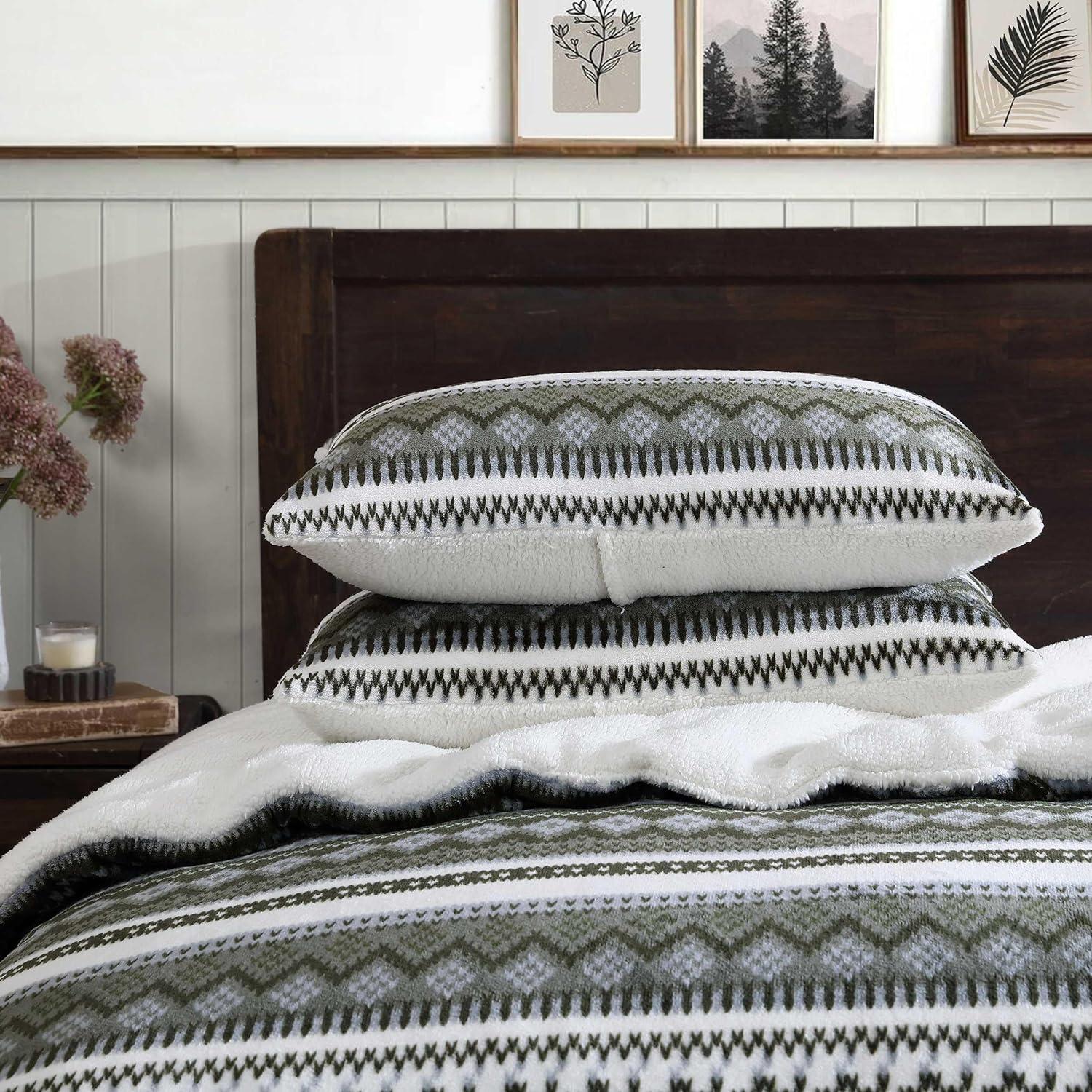 imageEddie Bauer King Comforter Set Reversible Plush Bedding with Matching Shams Super Soft Luxurious Bedding Set OekoTex Certified Shelton Fair Isle Green KingShelton Fair Isle Green