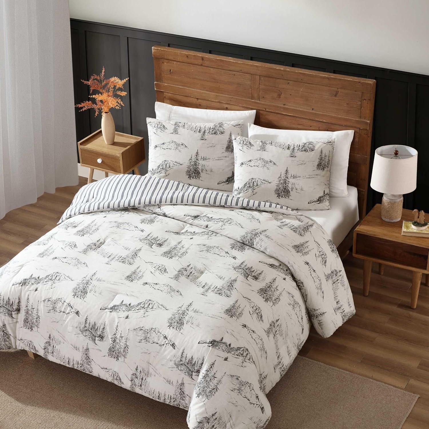 imageEddie Bauer King Comforter Set Super Soft Reversible Bedding with Matching Shams Plaid Home Decor OekoTex Certified Saddle Mountain Plaid Black KingRocky Mountain Cabin Grey