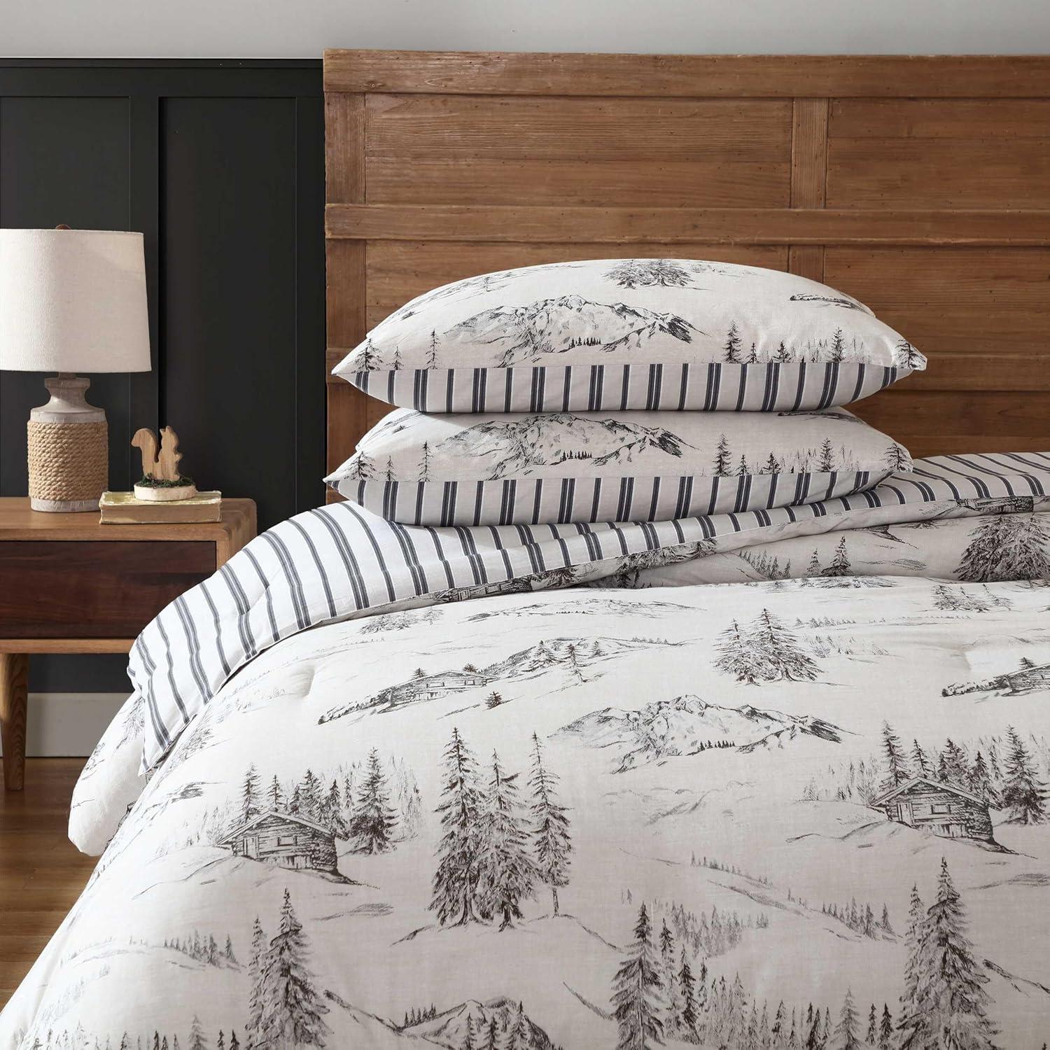 imageEddie Bauer King Comforter Set Super Soft Reversible Bedding with Matching Shams Plaid Home Decor OekoTex Certified Saddle Mountain Plaid Black KingRocky Mountain Cabin Grey