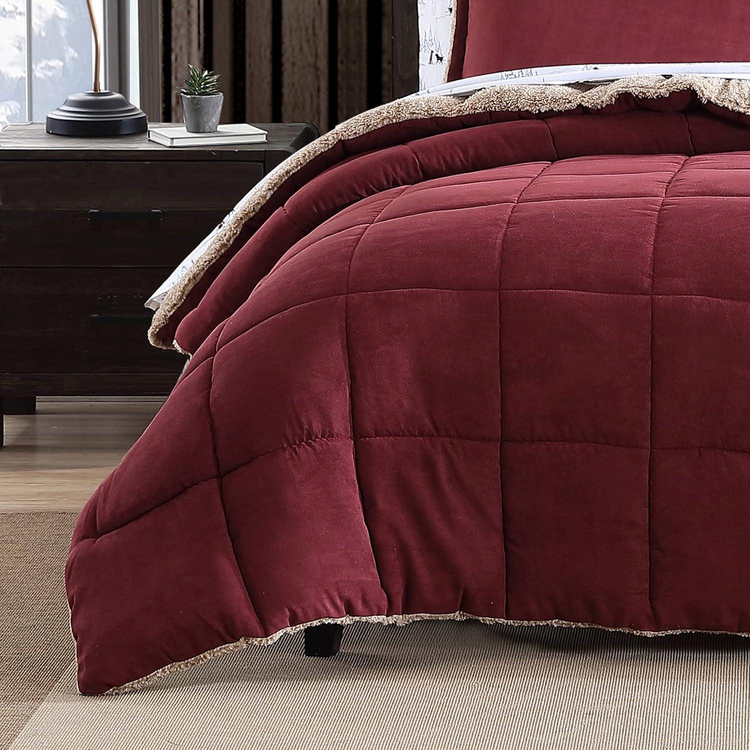 imageEddie Bauer Queen Comforter Set Reversible Sherpa Bedding with Matching Shams Cozy ampamp Warm Home Decor 88 x 88 x 1 inches Sherwood Grey QueenSherwood Red