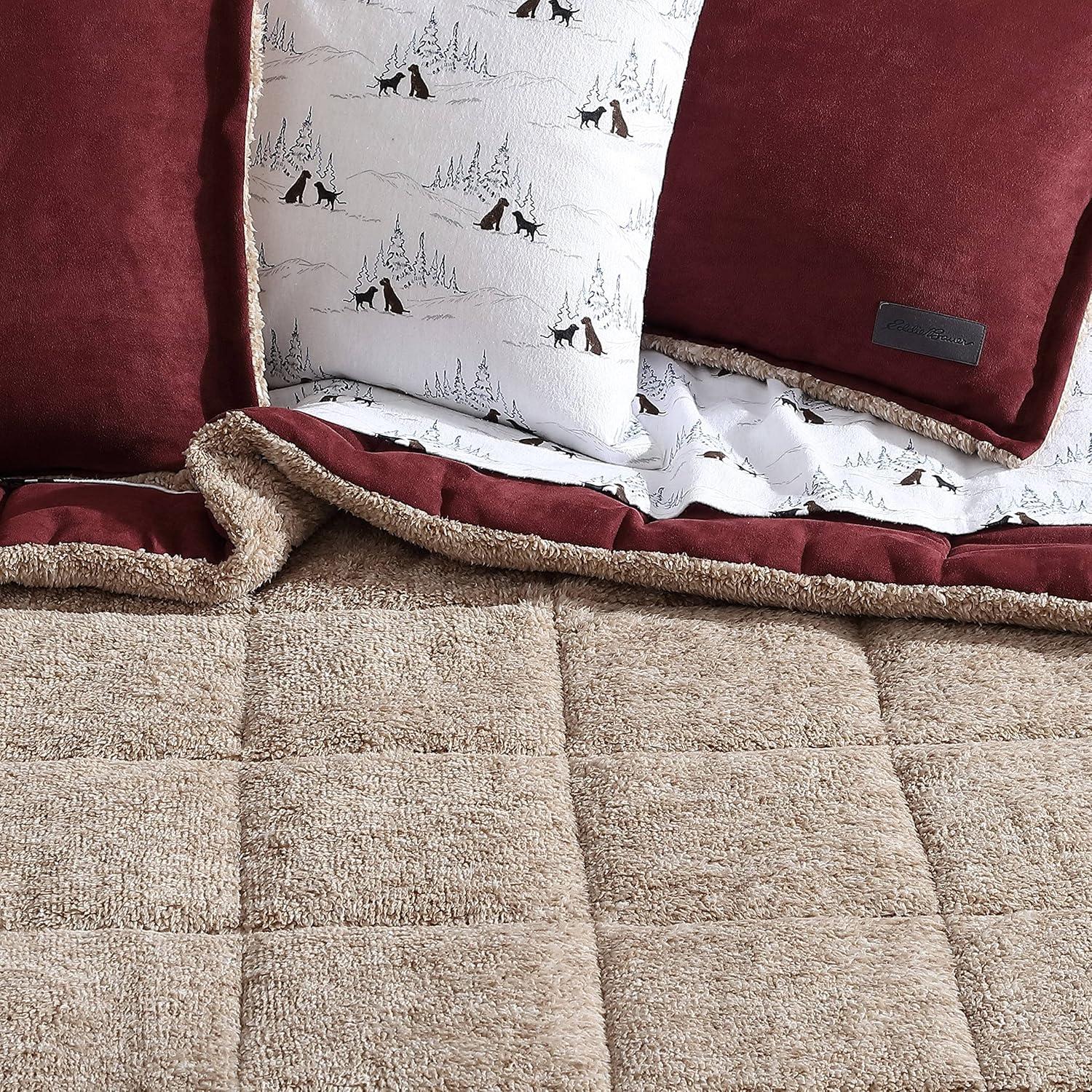 imageEddie Bauer Queen Comforter Set Reversible Sherpa Bedding with Matching Shams Cozy ampamp Warm Home Decor 88 x 88 x 1 inches Sherwood Grey QueenSherwood Red