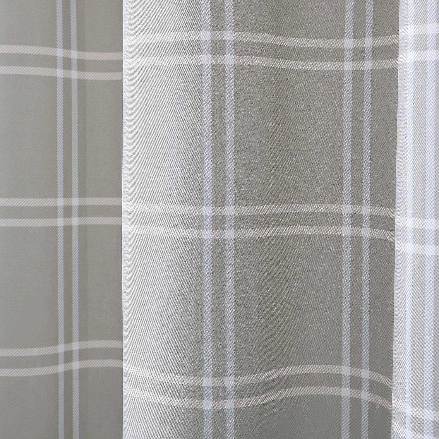 imageEddie Bauer Shower Curtain Lightweight Cotton Bathroom Decor Buttonhole Top Cabin Plaid Green 72quot x 72quotKettle Falls Beige