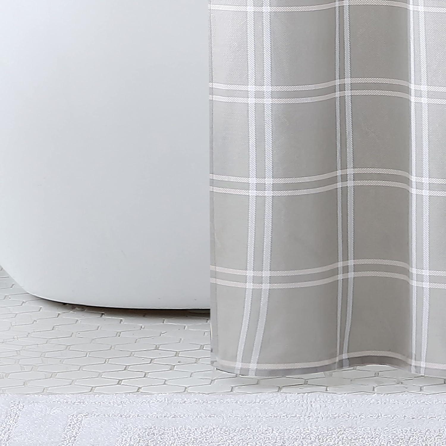 imageEddie Bauer Shower Curtain Lightweight Cotton Bathroom Decor Buttonhole Top Cabin Plaid Green 72quot x 72quotKettle Falls Beige