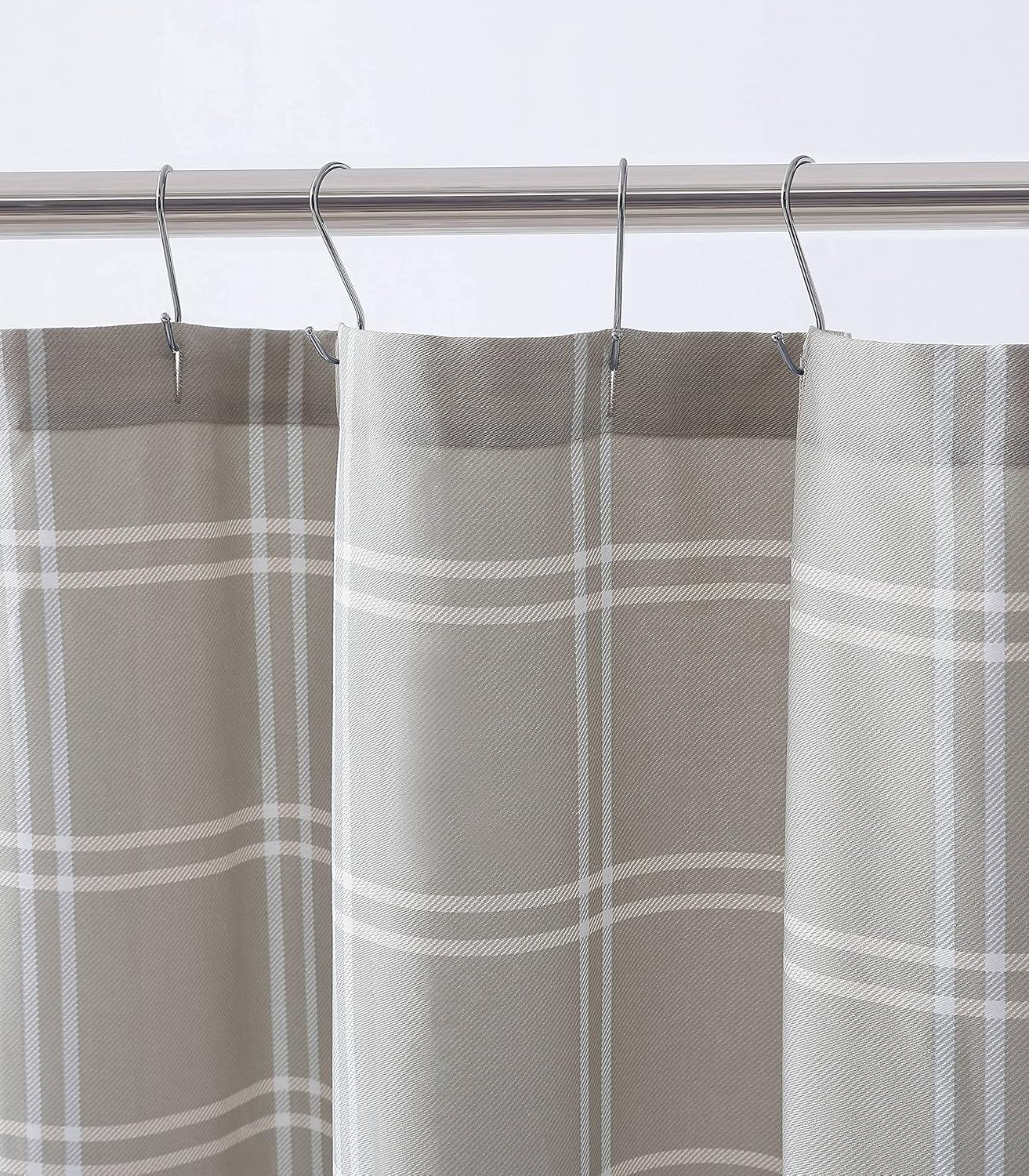 imageEddie Bauer Shower Curtain Lightweight Cotton Bathroom Decor Buttonhole Top Cabin Plaid Green 72quot x 72quotKettle Falls Beige