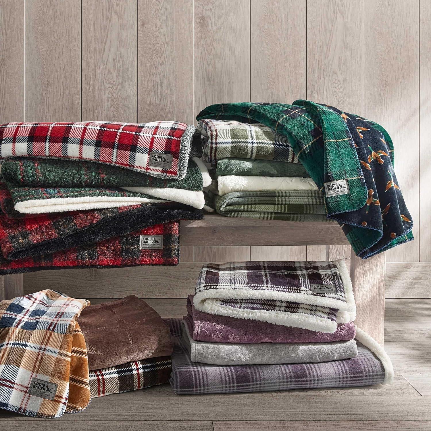 imageEddie Bauer Throw Blanket Reversible Plush Fleece Bedding Luxurious Bedding Set OekoTex Certified Capitol Hill Plaid Green 60quot x 70quotCapitol Hill Plaid Green