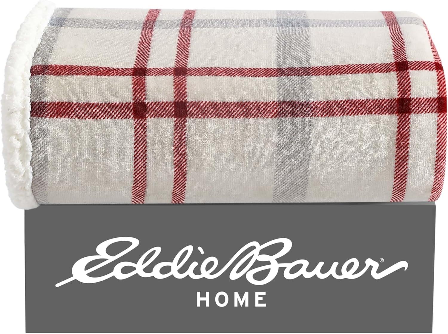 imageEddie Bauer Throw Blanket UltraSoft ampamp Reversible Plush Blanket Oversized Bedding for Couch or Bed Trailhead Plaid Red 60quot x 70quotNew Castle Red