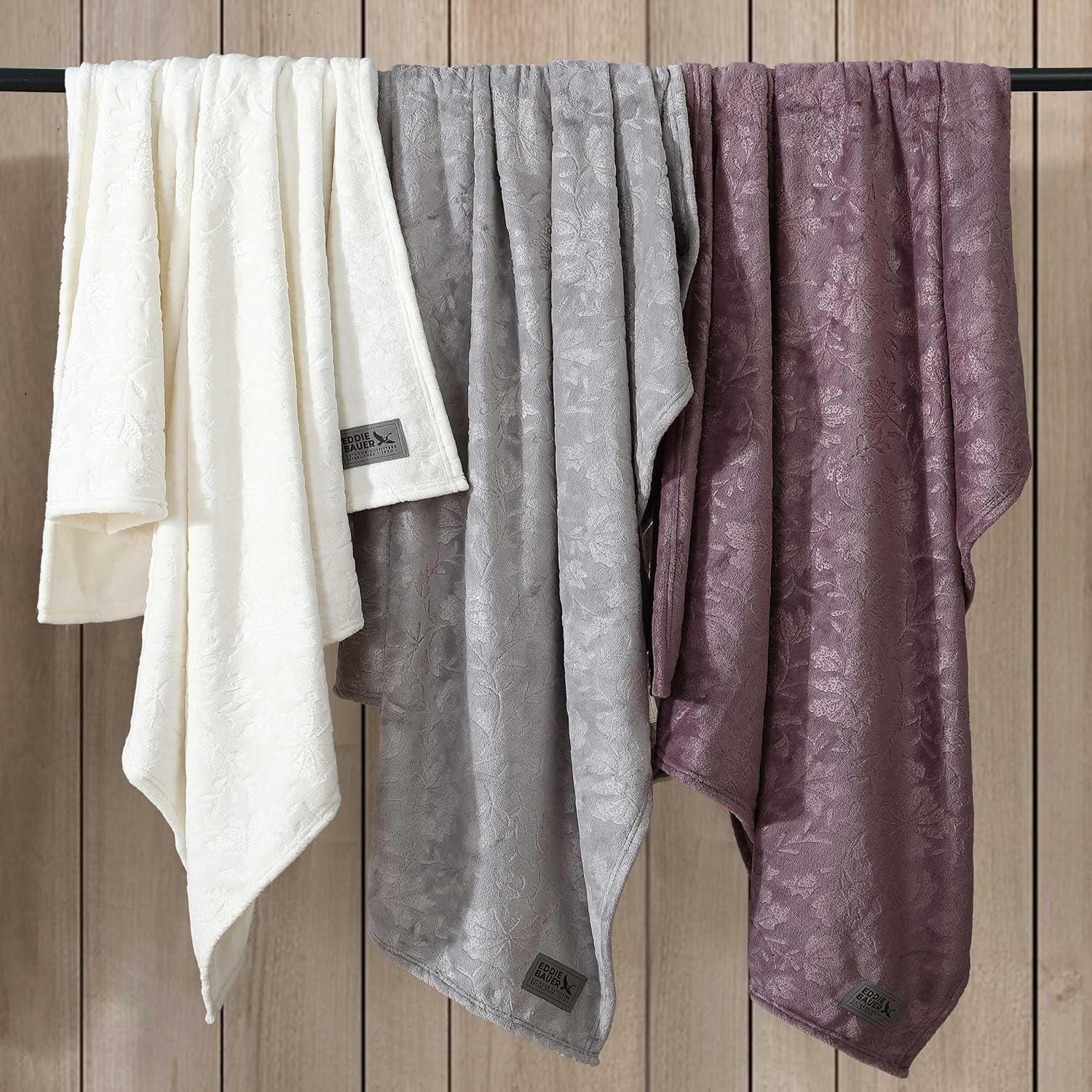 imageEddie Bauer Throw Blanket UltraSoft ampamp Reversible Plush Blanket Oversized Bedding for Couch or Bed Trailhead Plaid Red 60quot x 70quotWoodblock Floral Grey