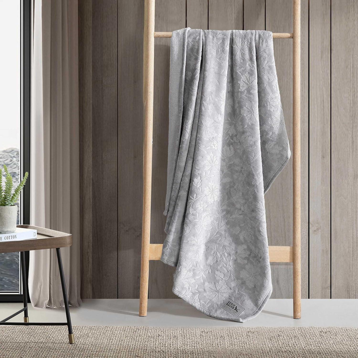 imageEddie Bauer Throw Blanket UltraSoft ampamp Reversible Plush Blanket Oversized Bedding for Couch or Bed Trailhead Plaid Red 60quot x 70quotWoodblock Floral Grey