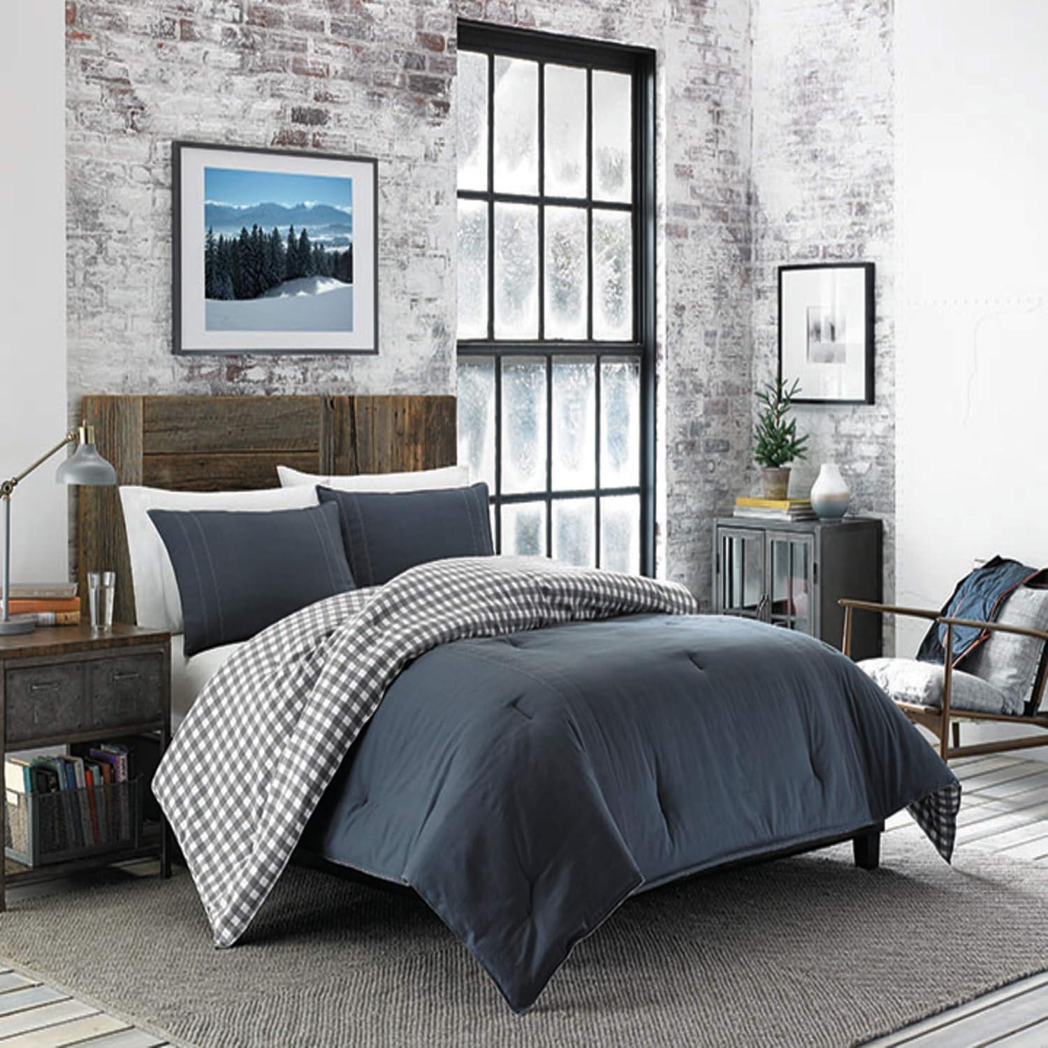 imageEddie Bauer Twin Comforter Set Microsuede Bedding with Soft Plush Faux Shearling Reverse 2 Piece Bed Set with Matching Pillowcase Big Lake Plaid GreenKingston Charcoal