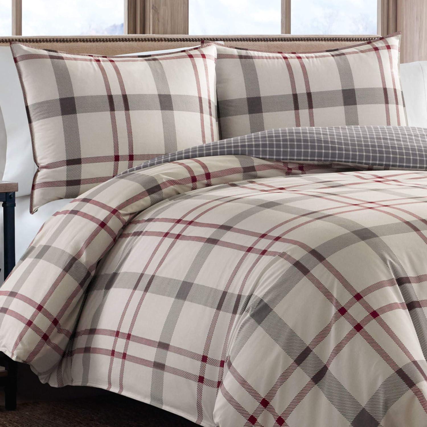 imageEddie Bauer Twin Comforter Set Microsuede Bedding with Soft Plush Faux Shearling Reverse 2 Piece Bed Set with Matching Pillowcase Big Lake Plaid GreenGrey