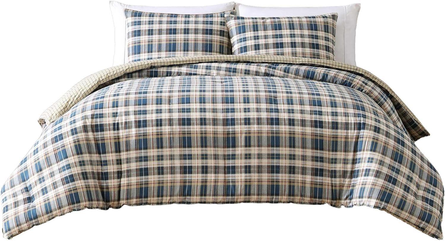 imageEddie Bauer Twin Comforter Set Microsuede Bedding with Soft Plush Faux Shearling Reverse 2 Piece Bed Set with Matching Pillowcase Big Lake Plaid GreenPort Gamble Indigo