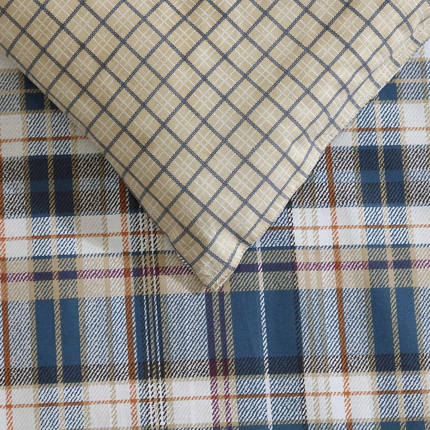 imageEddie Bauer Twin Comforter Set Microsuede Bedding with Soft Plush Faux Shearling Reverse 2 Piece Bed Set with Matching Pillowcase Big Lake Plaid GreenPort Gamble Indigo