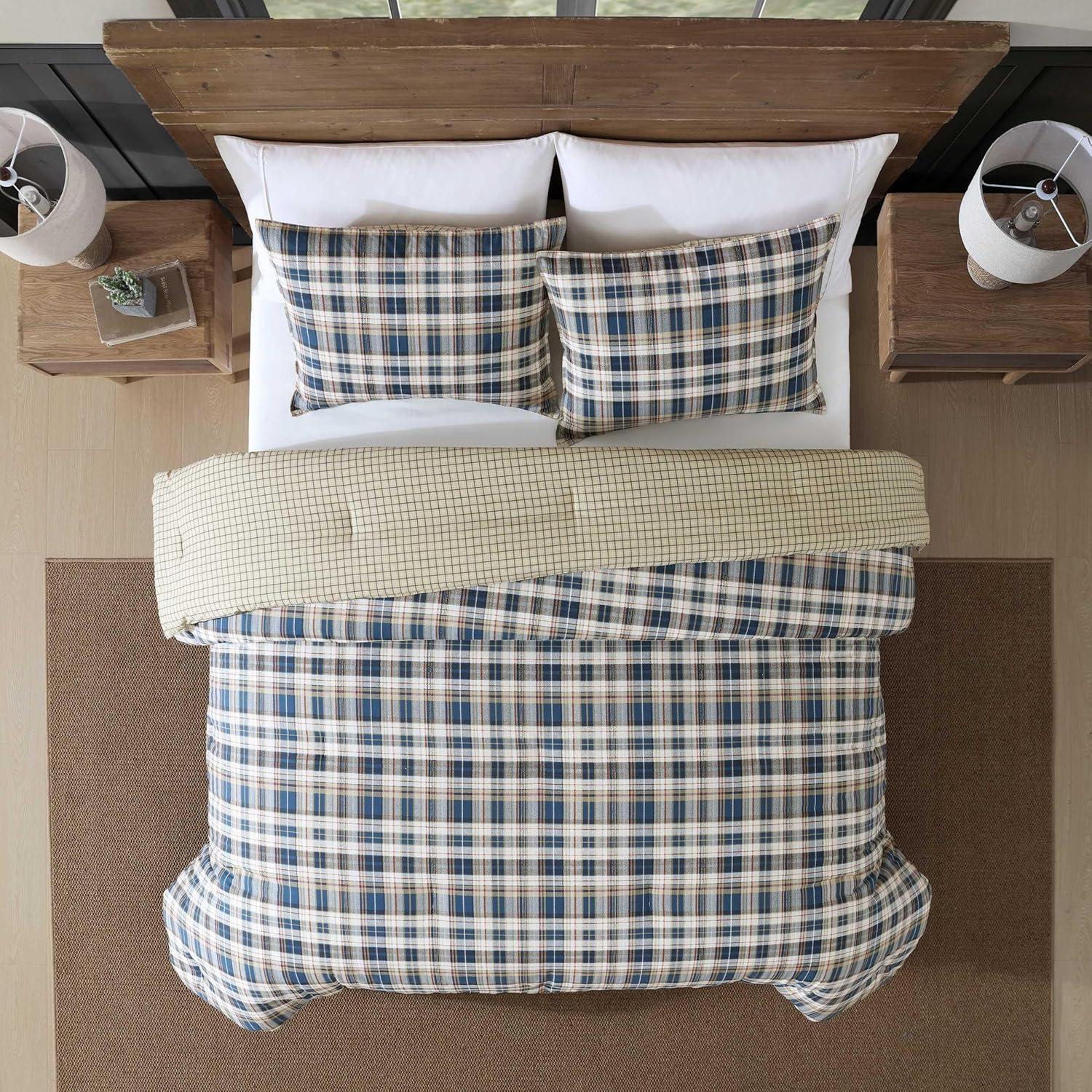 imageEddie Bauer Twin Comforter Set Microsuede Bedding with Soft Plush Faux Shearling Reverse 2 Piece Bed Set with Matching Pillowcase Big Lake Plaid GreenPort Gamble Indigo