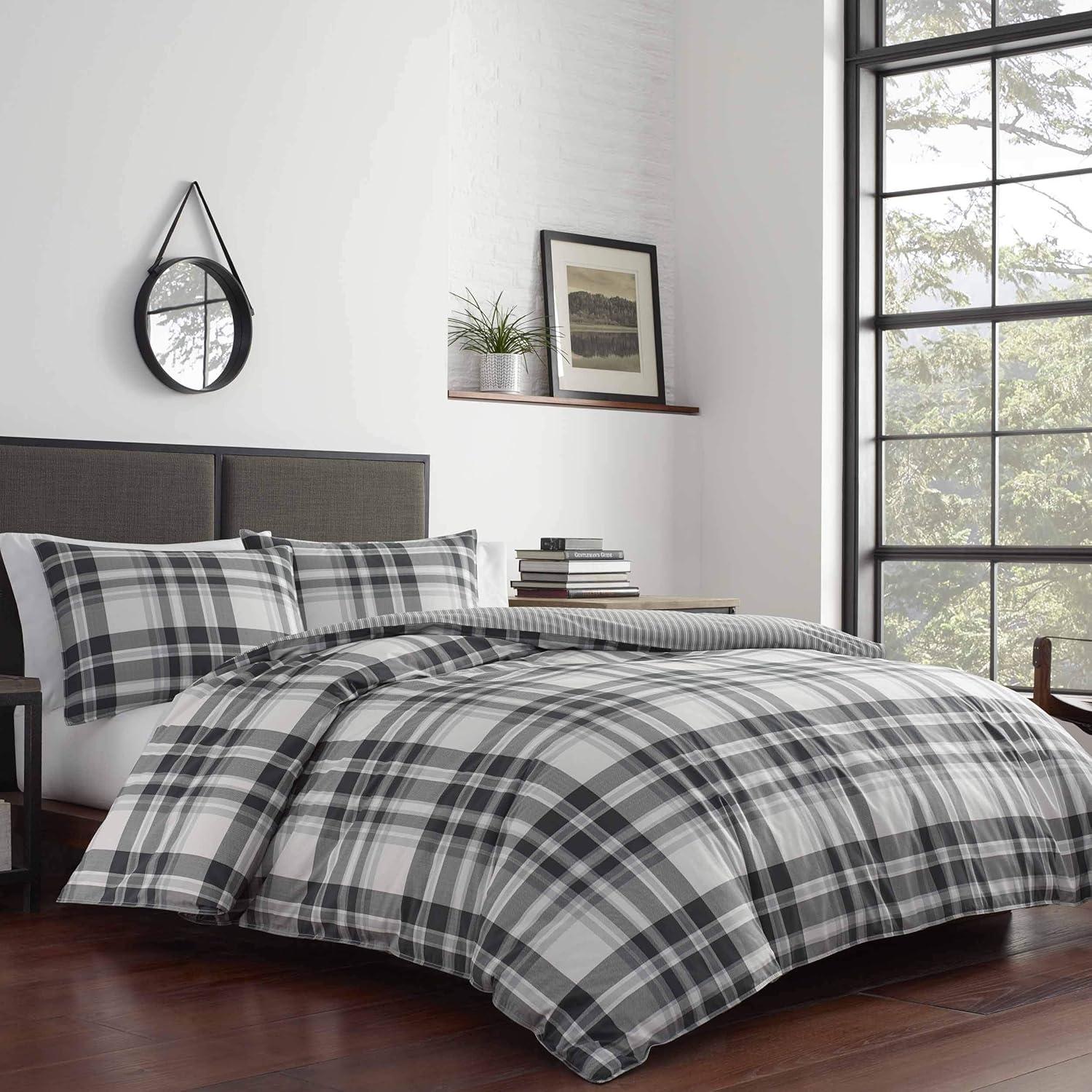 imageEddie Bauer Twin Comforter Set Microsuede Bedding with Soft Plush Faux Shearling Reverse 2 Piece Bed Set with Matching Pillowcase Big Lake Plaid GreenCoal Creek Grey