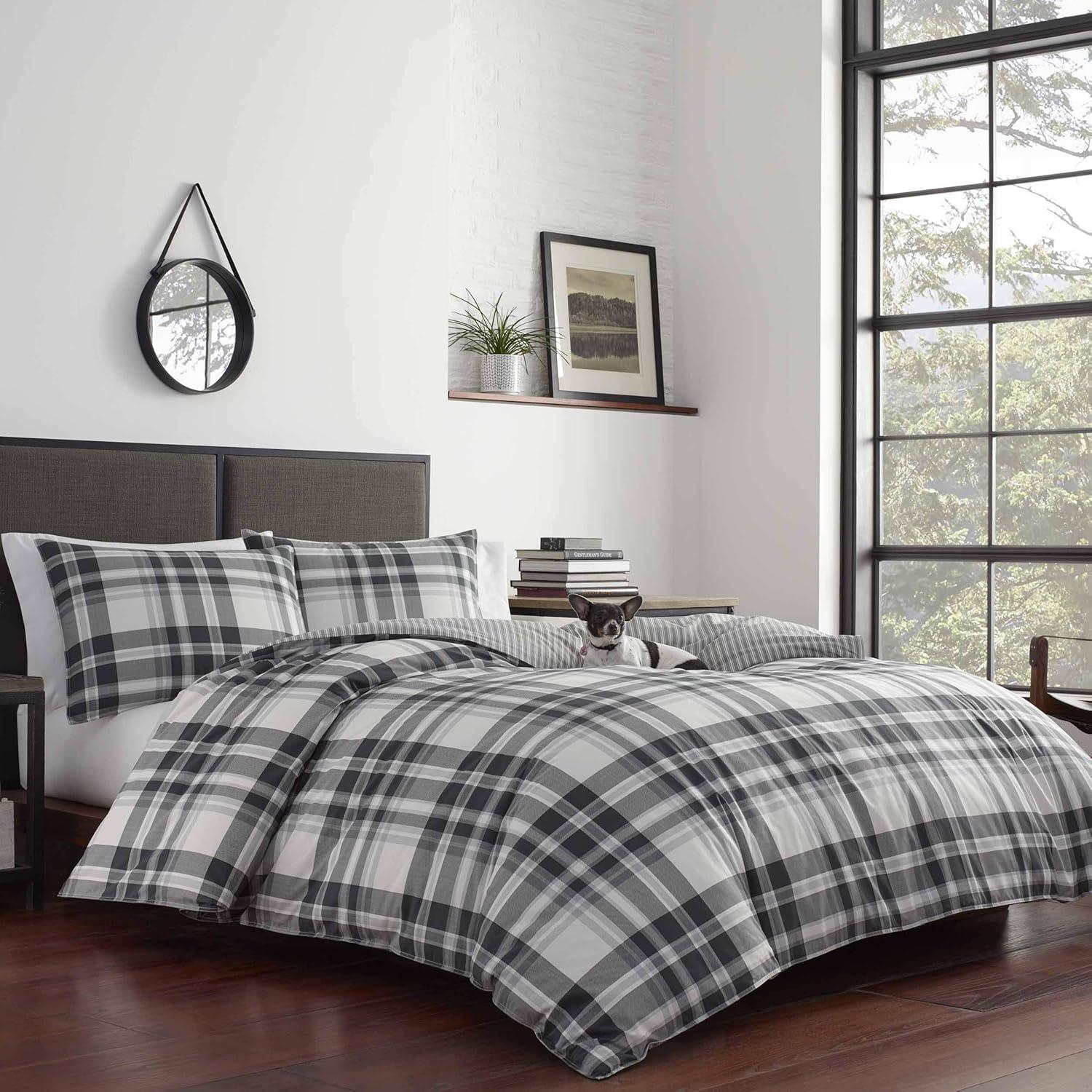 imageEddie Bauer Twin Comforter Set Microsuede Bedding with Soft Plush Faux Shearling Reverse 2 Piece Bed Set with Matching Pillowcase Big Lake Plaid GreenCoal Creek Grey
