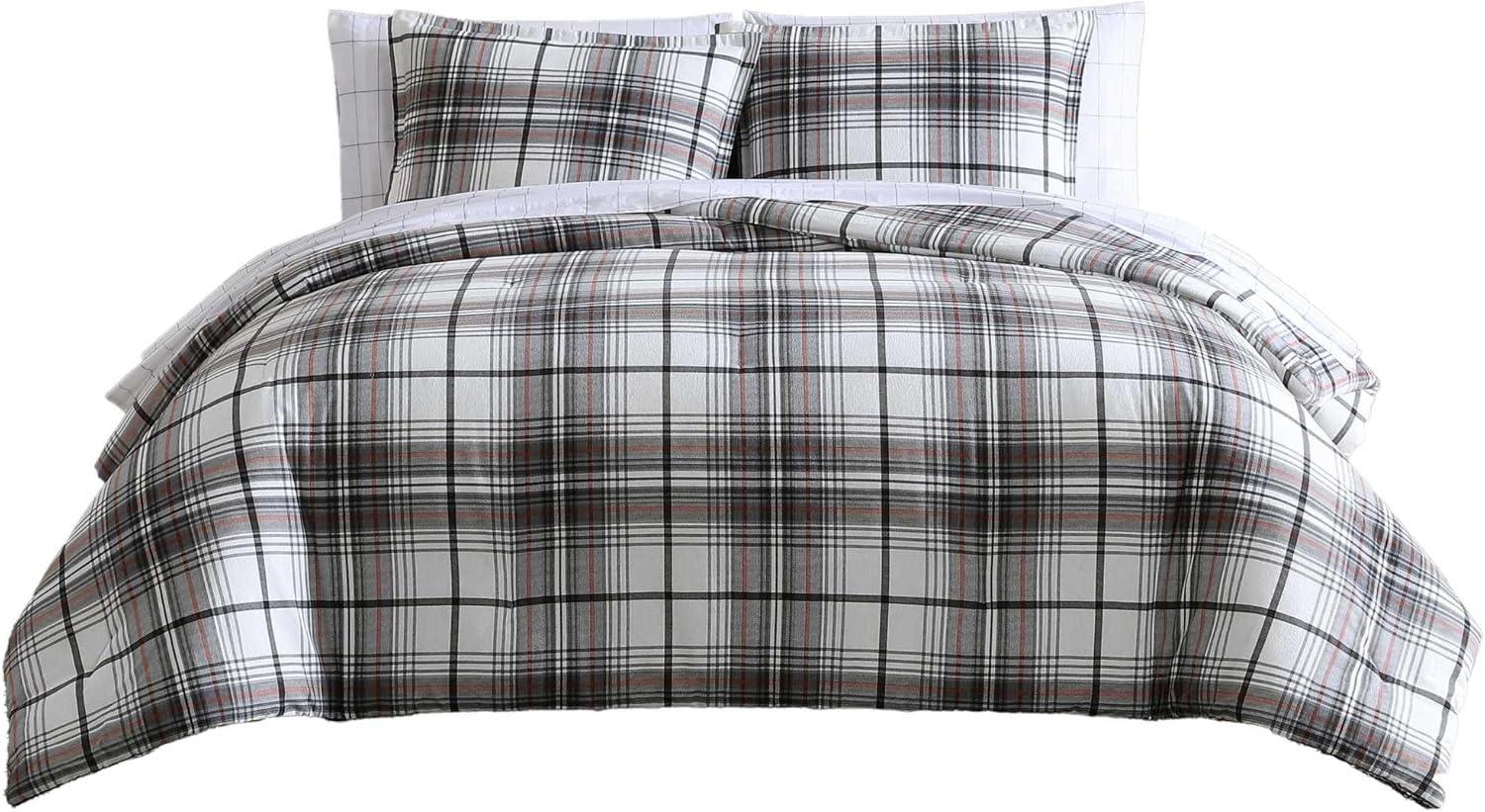 imageEddie Bauer Twin Comforter Set Microsuede Bedding with Soft Plush Faux Shearling Reverse 2 Piece Bed Set with Matching Pillowcase Big Lake Plaid GreenAlder RedGrey