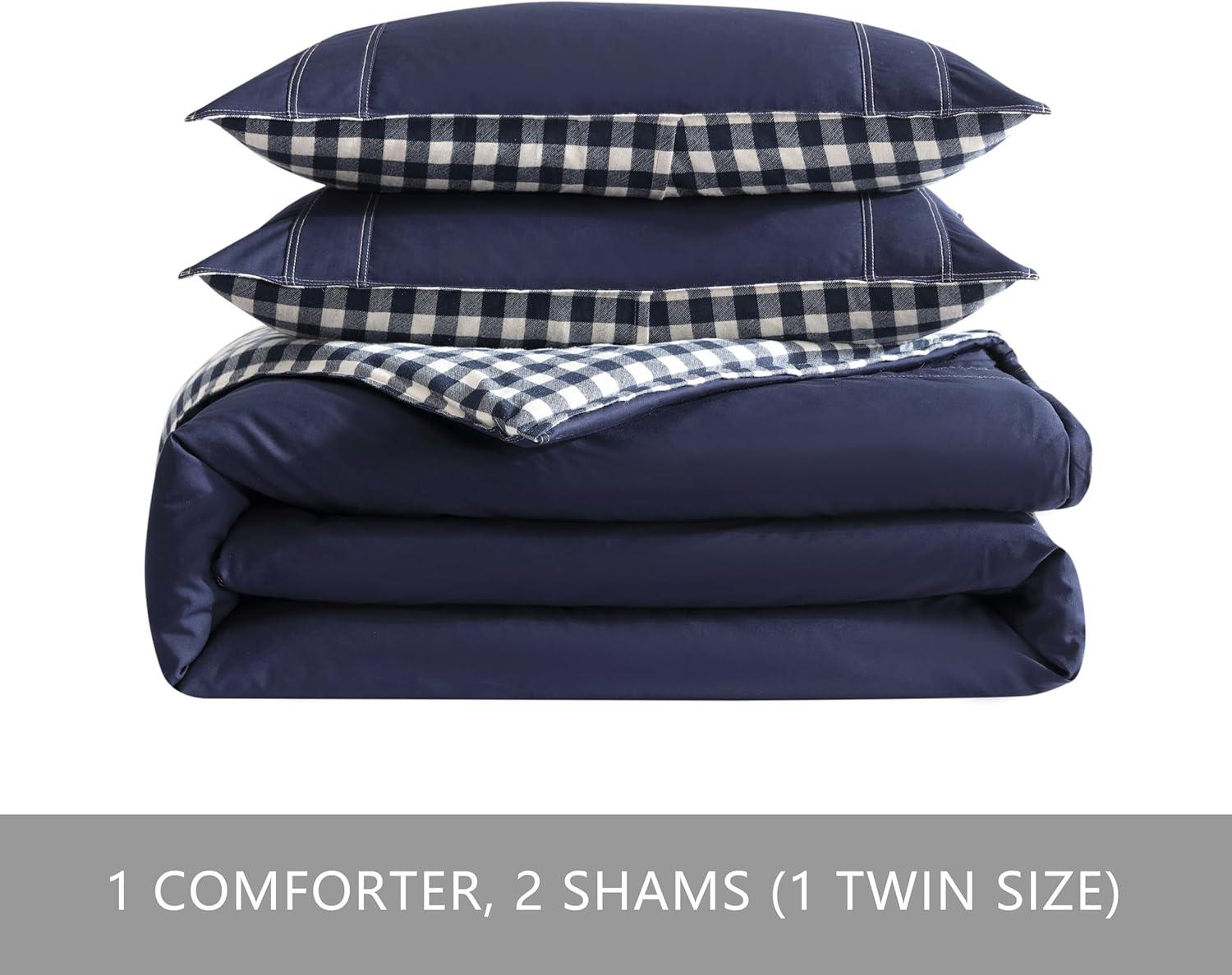 imageEddie Bauer Twin Comforter Set Microsuede Bedding with Soft Plush Faux Shearling Reverse 2 Piece Bed Set with Matching Pillowcase Big Lake Plaid GreenKingston Navy