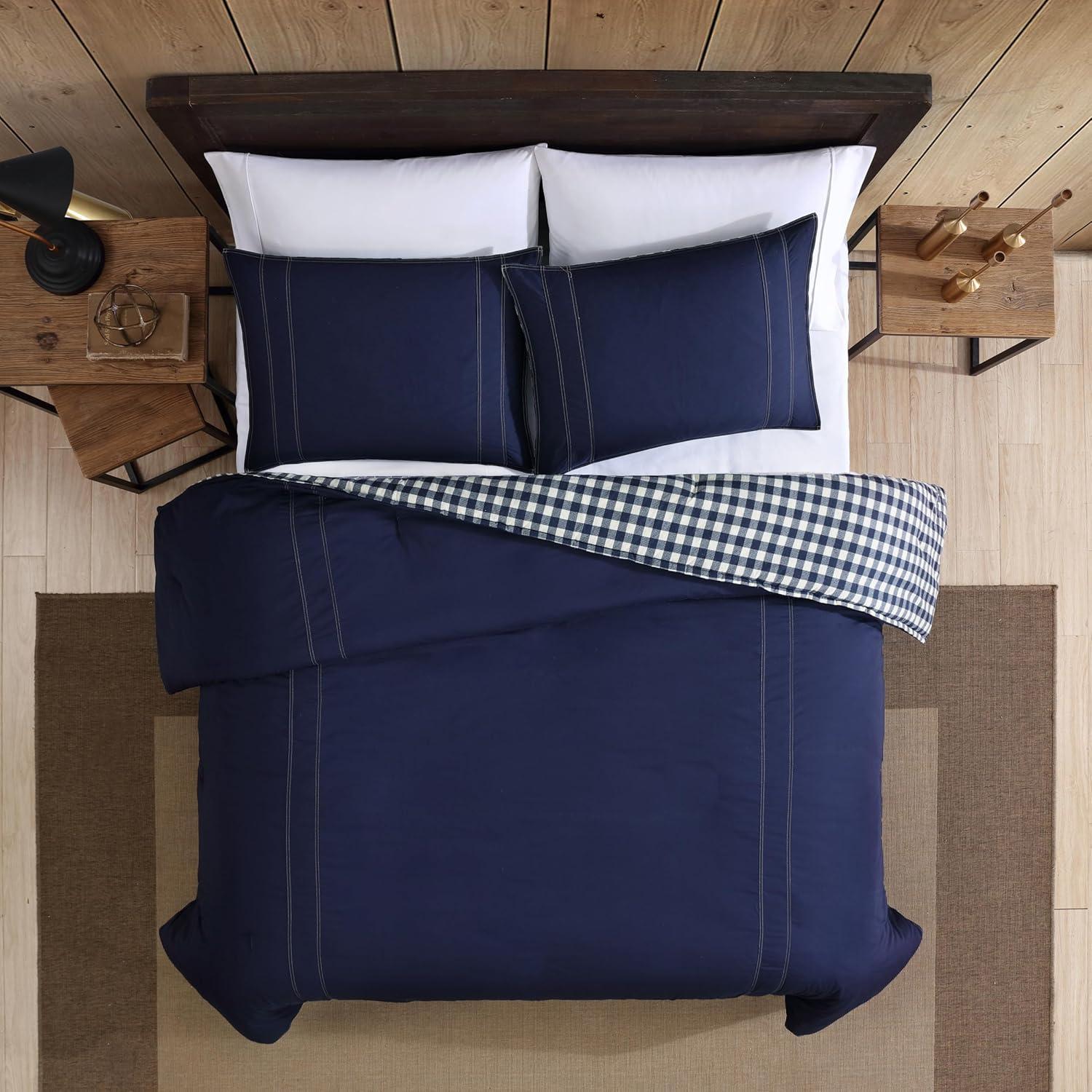 imageEddie Bauer Twin Comforter Set Microsuede Bedding with Soft Plush Faux Shearling Reverse 2 Piece Bed Set with Matching Pillowcase Big Lake Plaid GreenKingston Navy