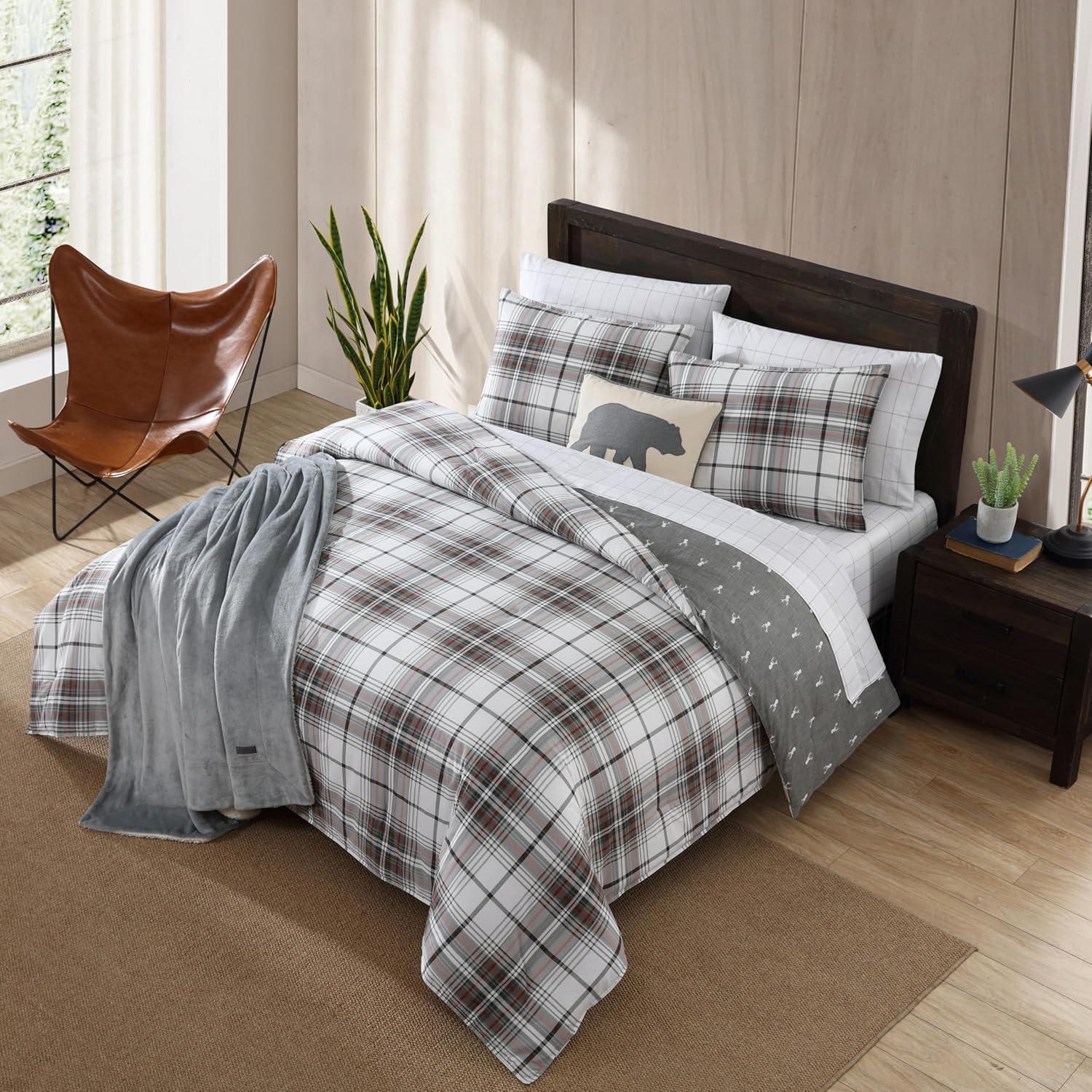 imageEddie Bauer Twin Comforter Set Microsuede Bedding with Soft Plush Faux Shearling Reverse 2 Piece Bed Set with Matching Pillowcase Big Lake Plaid GreenTimbers Plaid Green