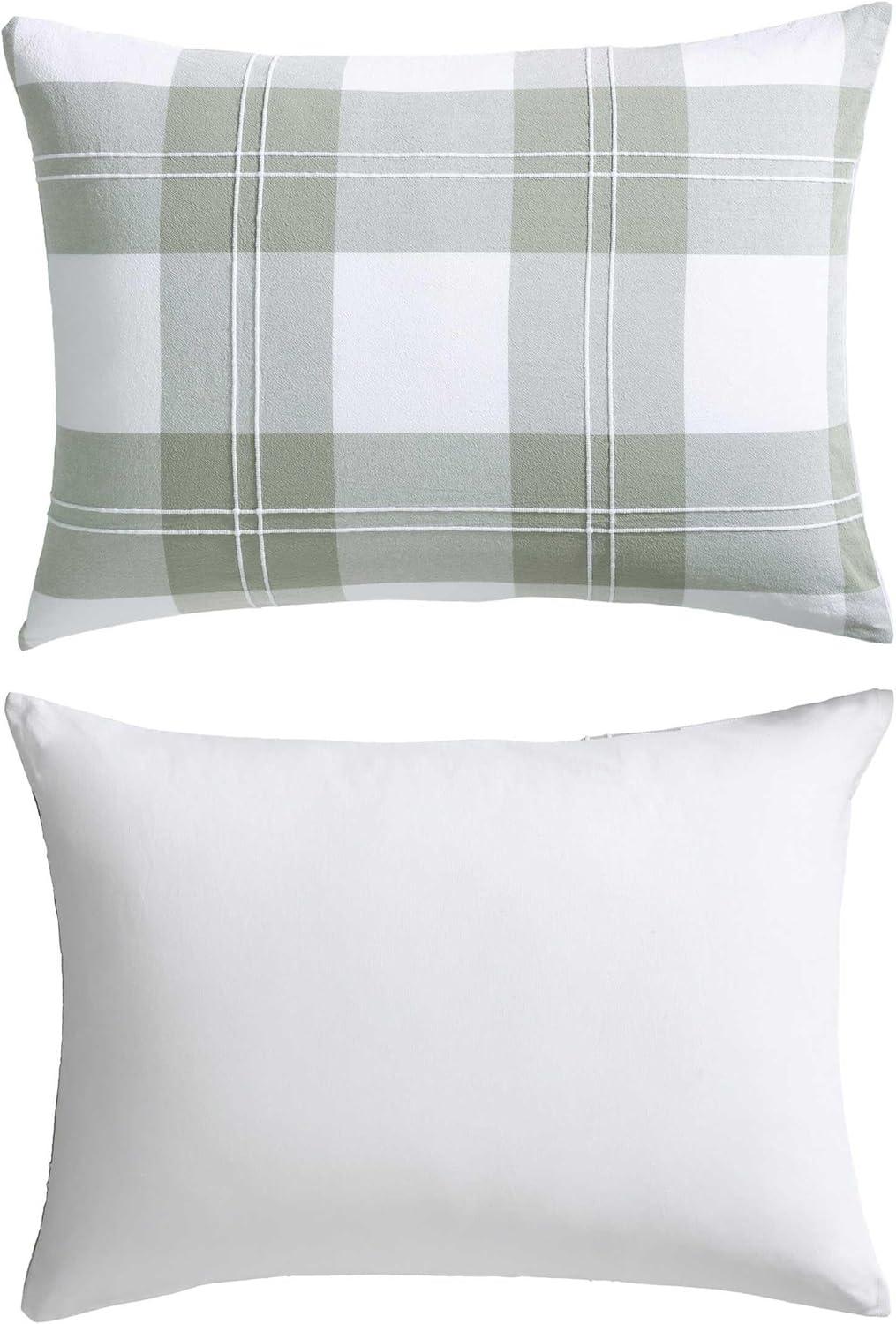 imageEddie Bauer Twin Comforter Set Reversible Cotton Bedding with Matching Sham Floral Print with Plaid Reverse MediumWeight Dorm Essentials Woodland Forest GreyMountain Embroidery Plaid Green