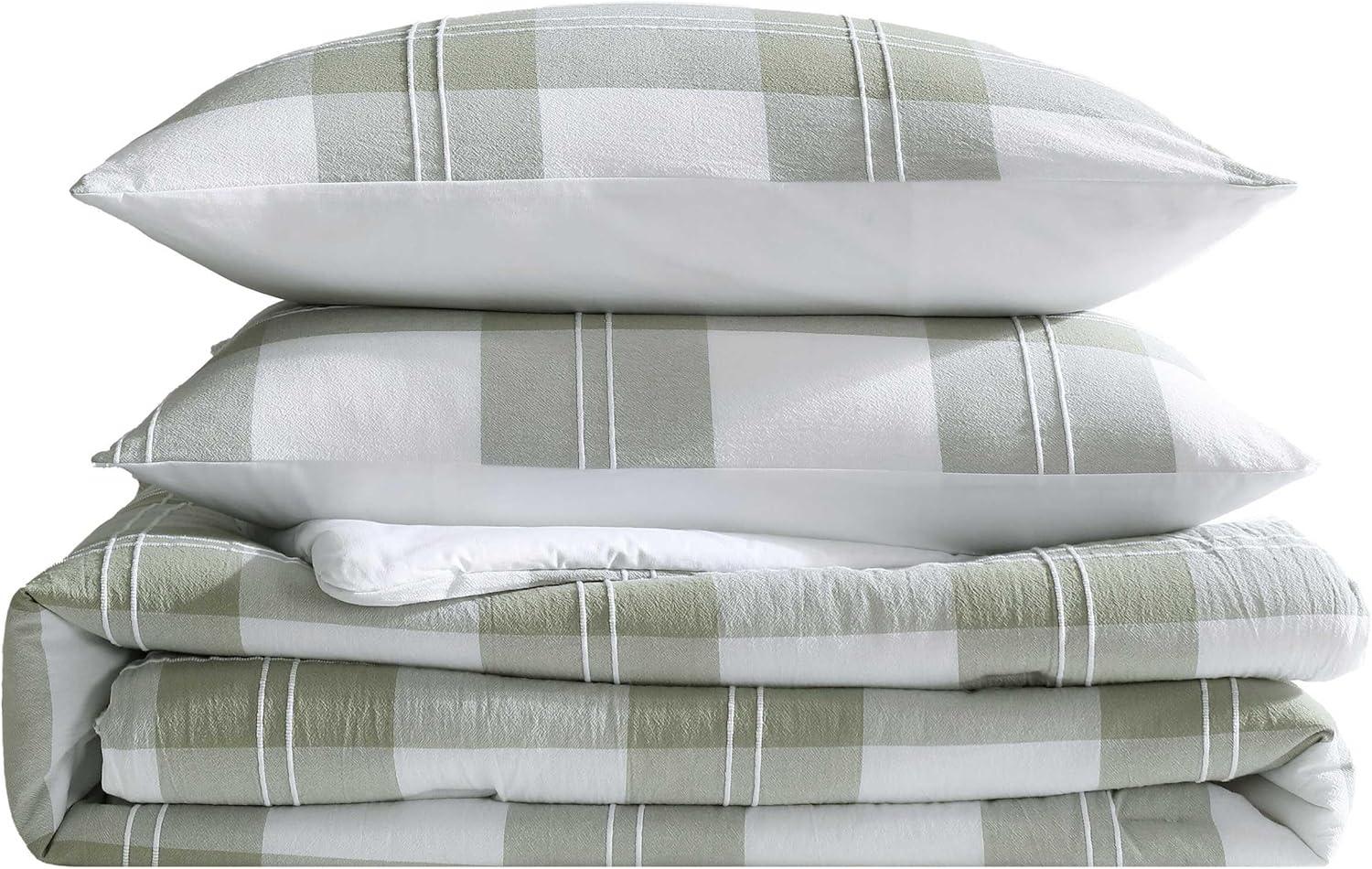 imageEddie Bauer Twin Comforter Set Reversible Cotton Bedding with Matching Sham Floral Print with Plaid Reverse MediumWeight Dorm Essentials Woodland Forest GreyMountain Embroidery Plaid Green