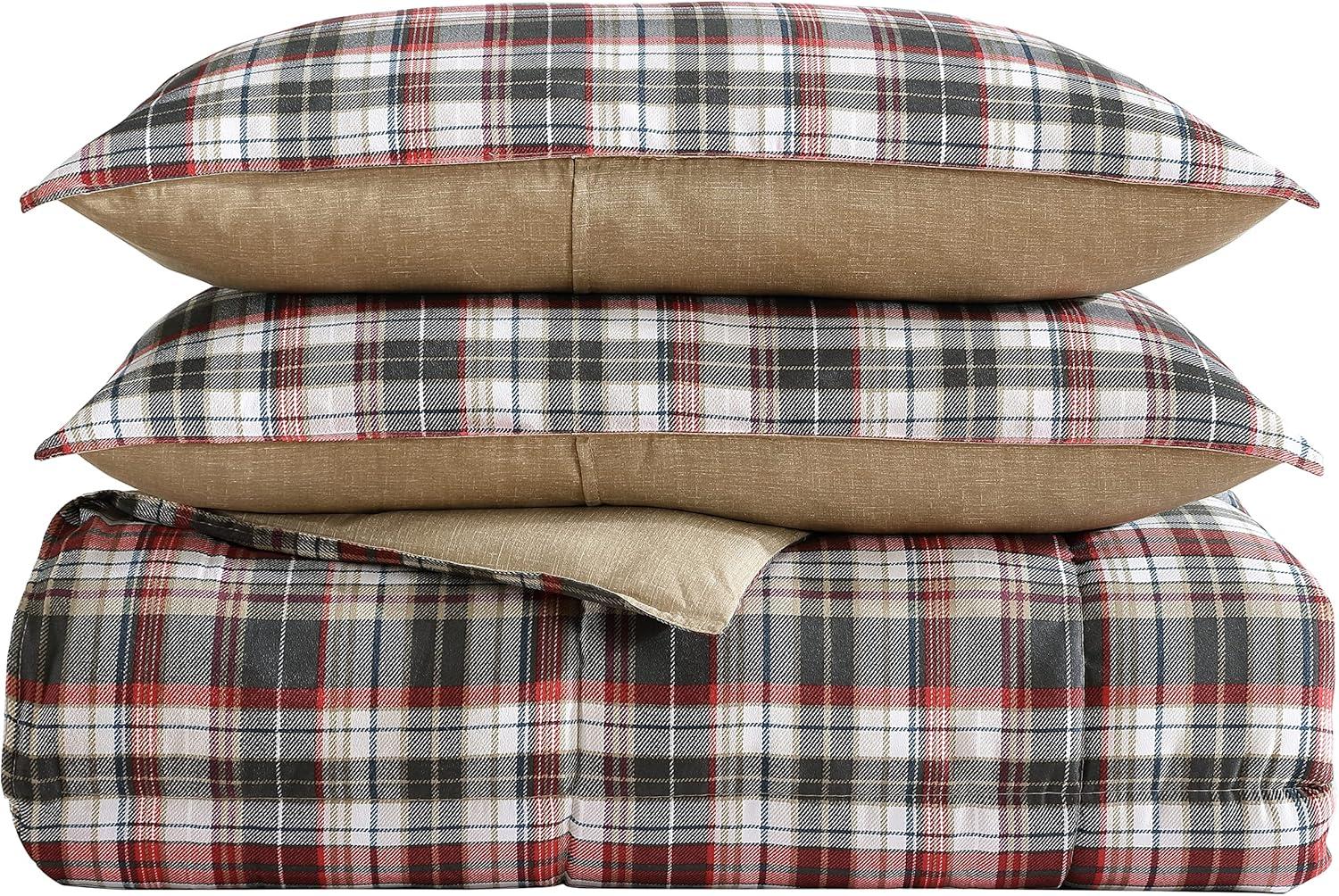 imageEddie Bauer Twin Comforter Set Reversible Cotton Bedding with Matching Sham Floral Print with Plaid Reverse MediumWeight Dorm Essentials Woodland Forest GreyAstoria RedCharcoal