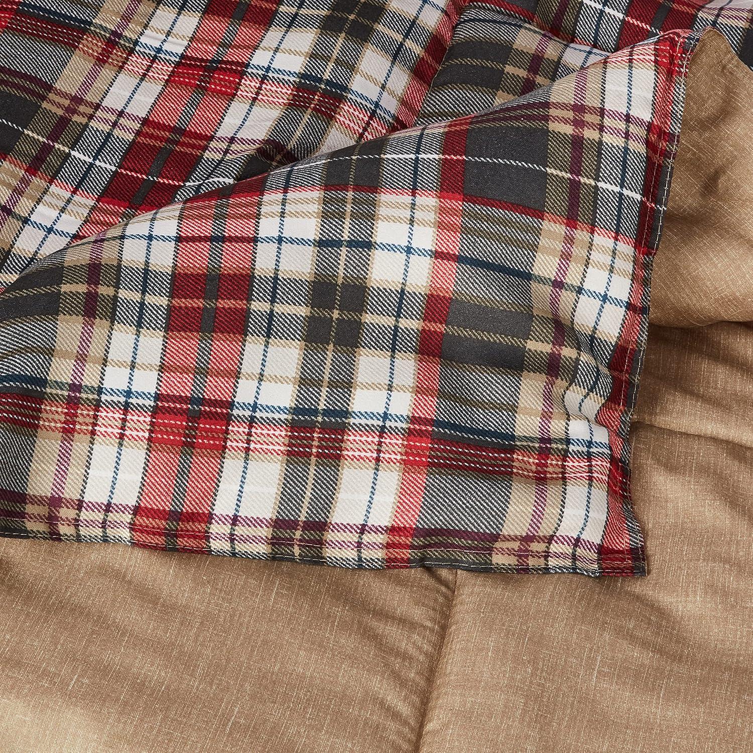 imageEddie Bauer Twin Comforter Set Reversible Cotton Bedding with Matching Sham Floral Print with Plaid Reverse MediumWeight Dorm Essentials Woodland Forest GreyAstoria RedCharcoal