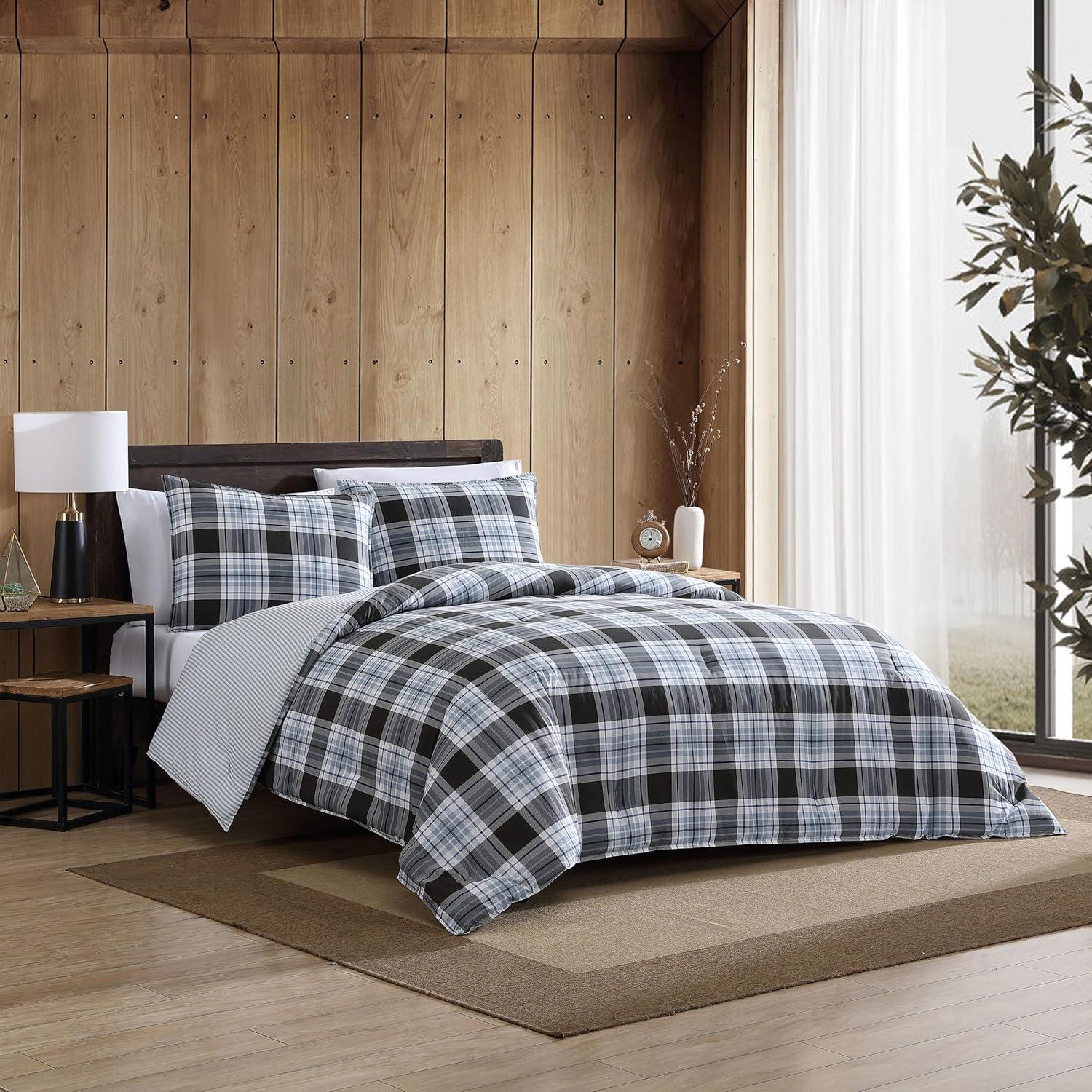 imageEddie Bauer Twin Comforter Set Reversible Cotton Bedding with Matching Sham MediumWeight for Year Round Use Dorm Essentials Lewis NavyLewis Plaid Navy