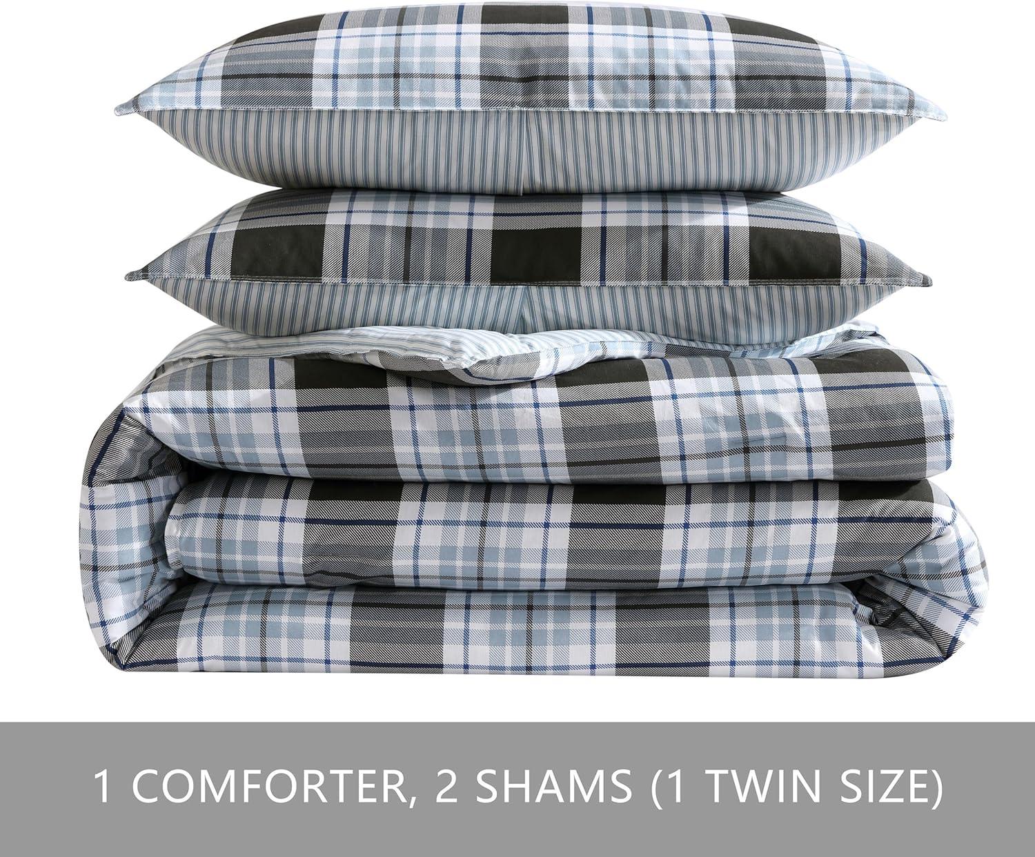 imageEddie Bauer Twin Comforter Set Reversible Cotton Bedding with Matching Sham MediumWeight for Year Round Use Dorm Essentials Lewis NavyLewis Plaid Navy