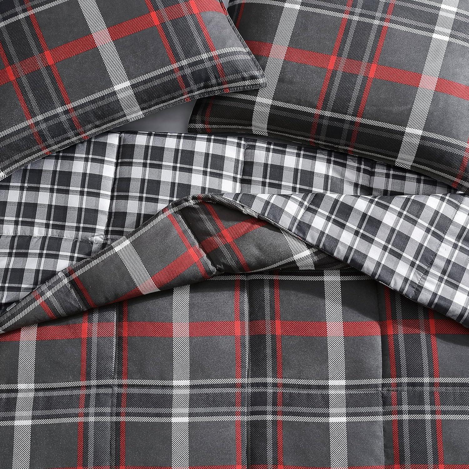 imageEddie Bauer Twin Comforter Set Reversible Plaid Bedding with Matching Sham Cozy Home Decor for Colder Months OekoTex Certified Willow Plaid Grey Twin