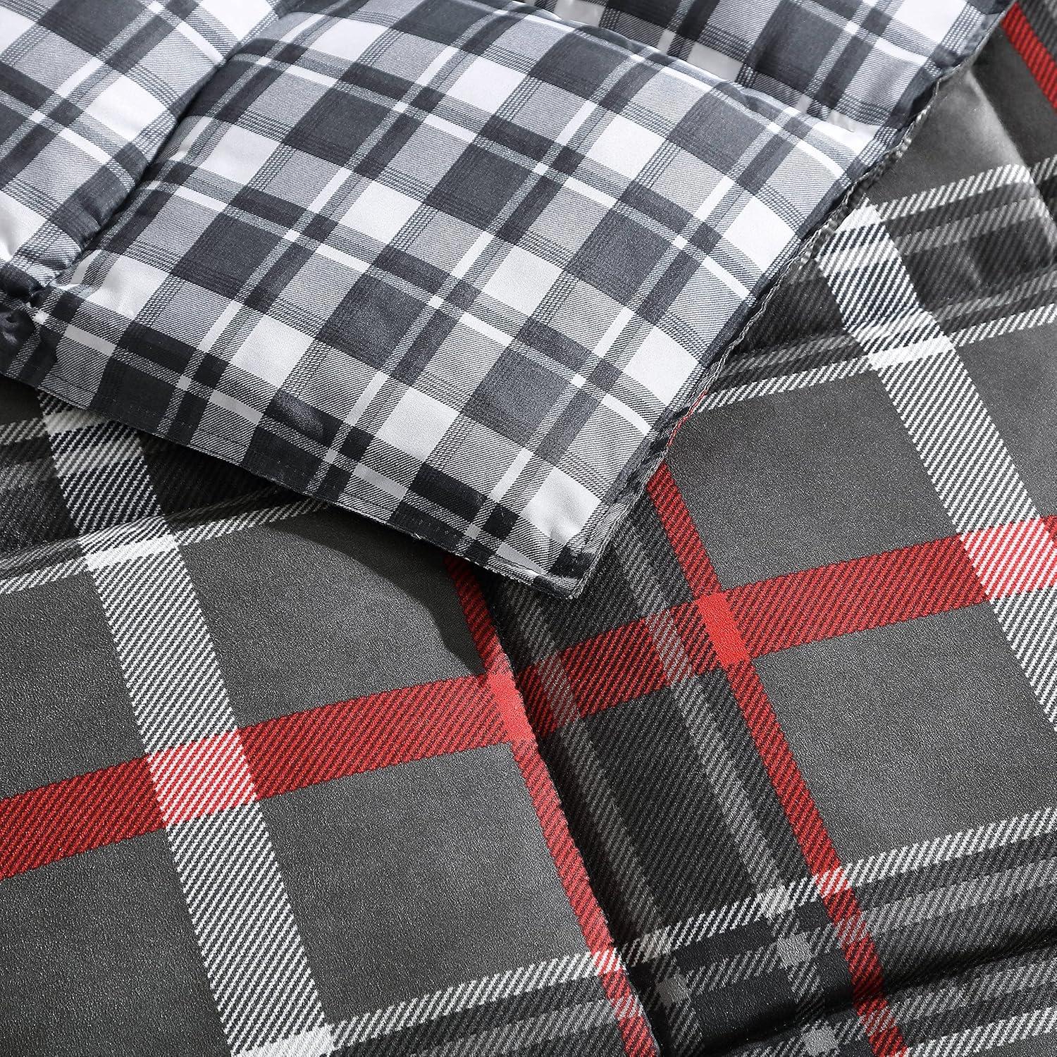 imageEddie Bauer Twin Comforter Set Reversible Plaid Bedding with Matching Sham Cozy Home Decor for Colder Months OekoTex Certified Willow Plaid Grey Twin