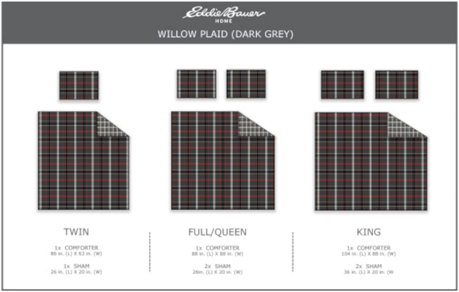 imageEddie Bauer Twin Comforter Set Reversible Plaid Bedding with Matching Sham Cozy Home Decor for Colder Months OekoTex Certified Willow Plaid Grey Twin