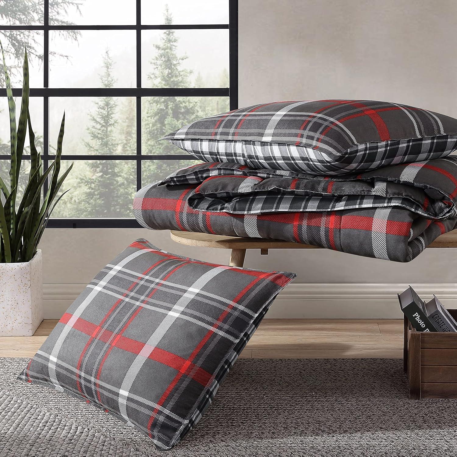 imageEddie Bauer Twin Comforter Set Reversible Plaid Bedding with Matching Sham Cozy Home Decor for Colder Months OekoTex Certified Willow Plaid Grey Twin