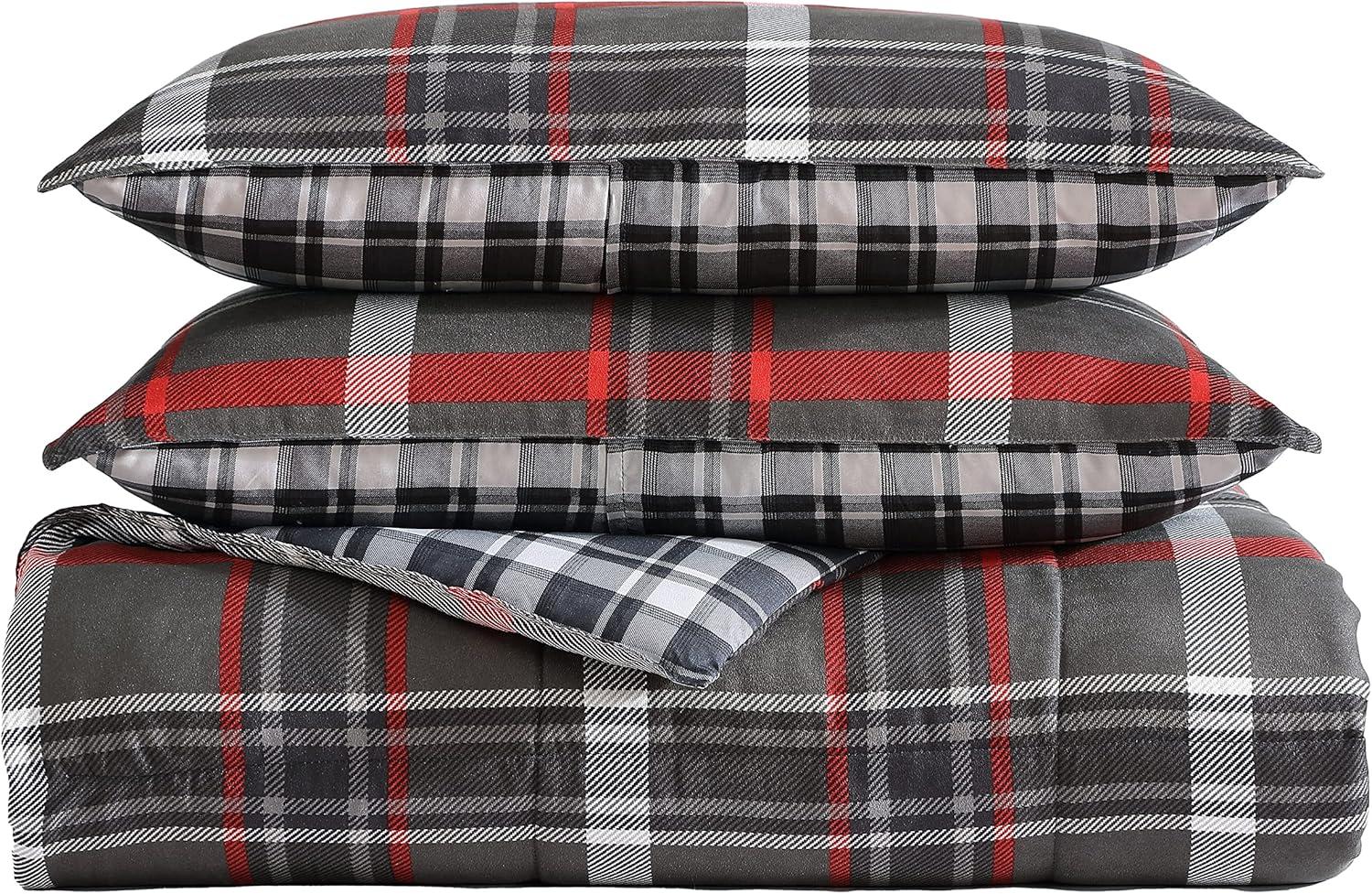 imageEddie Bauer Twin Comforter Set Reversible Plaid Bedding with Matching Sham Cozy Home Decor for Colder Months OekoTex Certified Willow Plaid Grey Twin