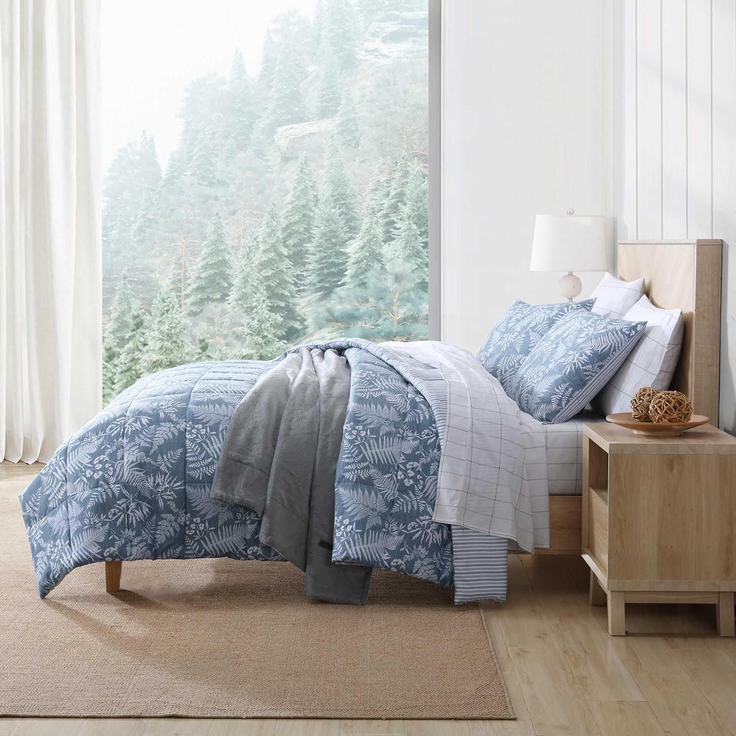 imageEddie Bauer Twin Comforter Set Soft Reversible Bedding with Matching Sham Wildflower Inspired Luxurious Bedding Set with Stripe Reverse Fern Garden Blue TwinFern Garden Blue