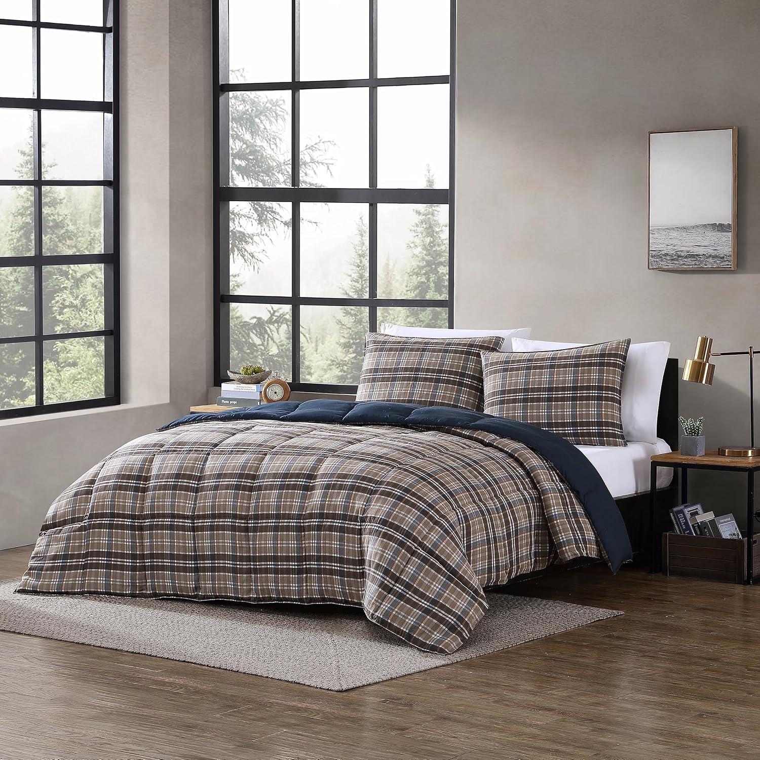 imageEddie Bauer Twin Comforter Set Soft Reversible Bedding with Matching Sham Wildflower Inspired Luxurious Bedding Set with Stripe Reverse Fern Garden Blue TwinRugged Plaid Brown