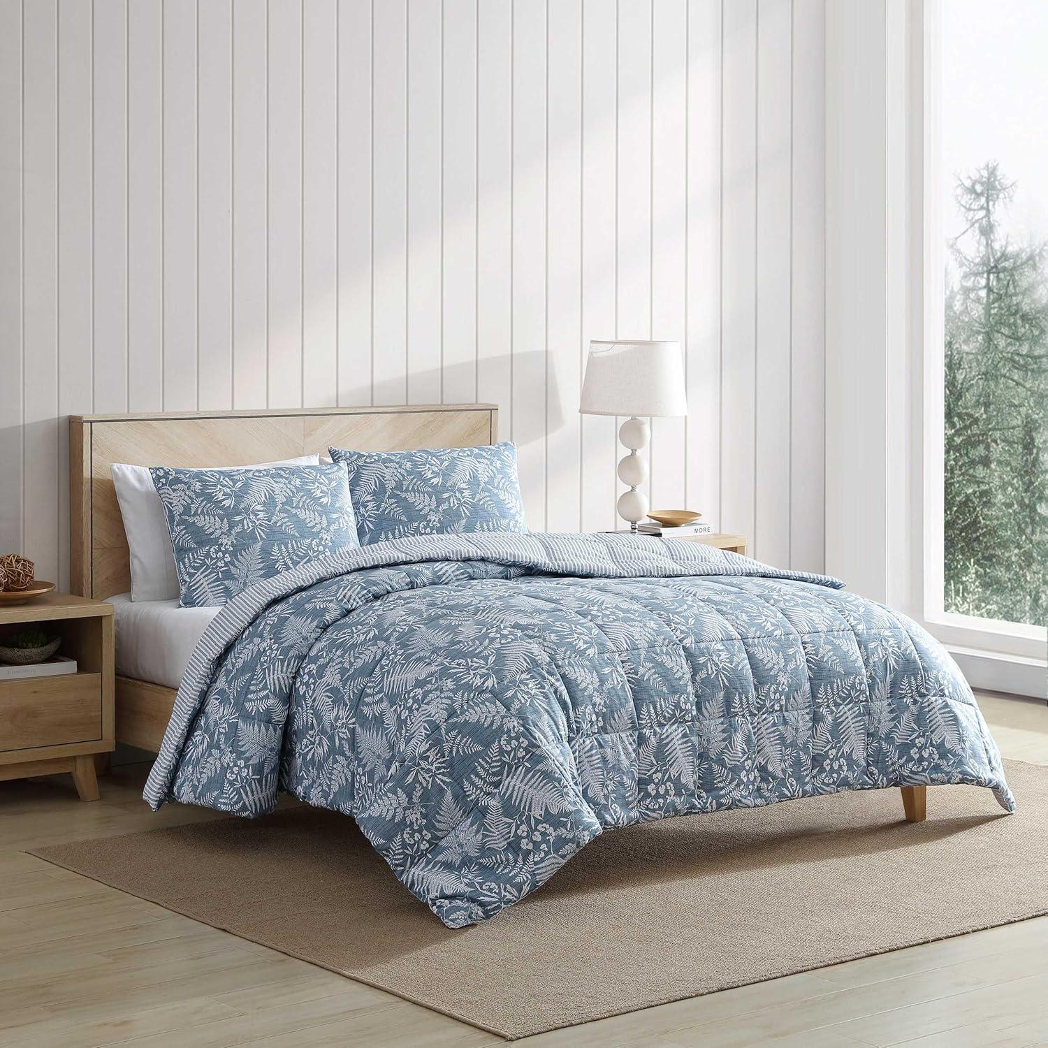 imageEddie Bauer Twin Comforter Set Soft Reversible Bedding with Matching Sham Wildflower Inspired Luxurious Bedding Set with Stripe Reverse Fern Garden Blue TwinFern Garden Blue