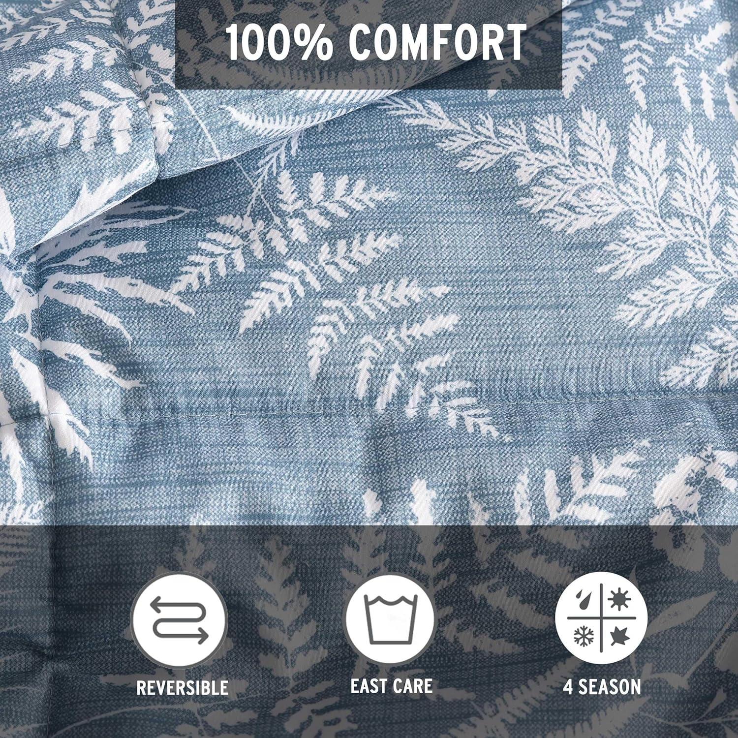 imageEddie Bauer Twin Comforter Set Soft Reversible Bedding with Matching Sham Wildflower Inspired Luxurious Bedding Set with Stripe Reverse Fern Garden Blue TwinFern Garden Blue