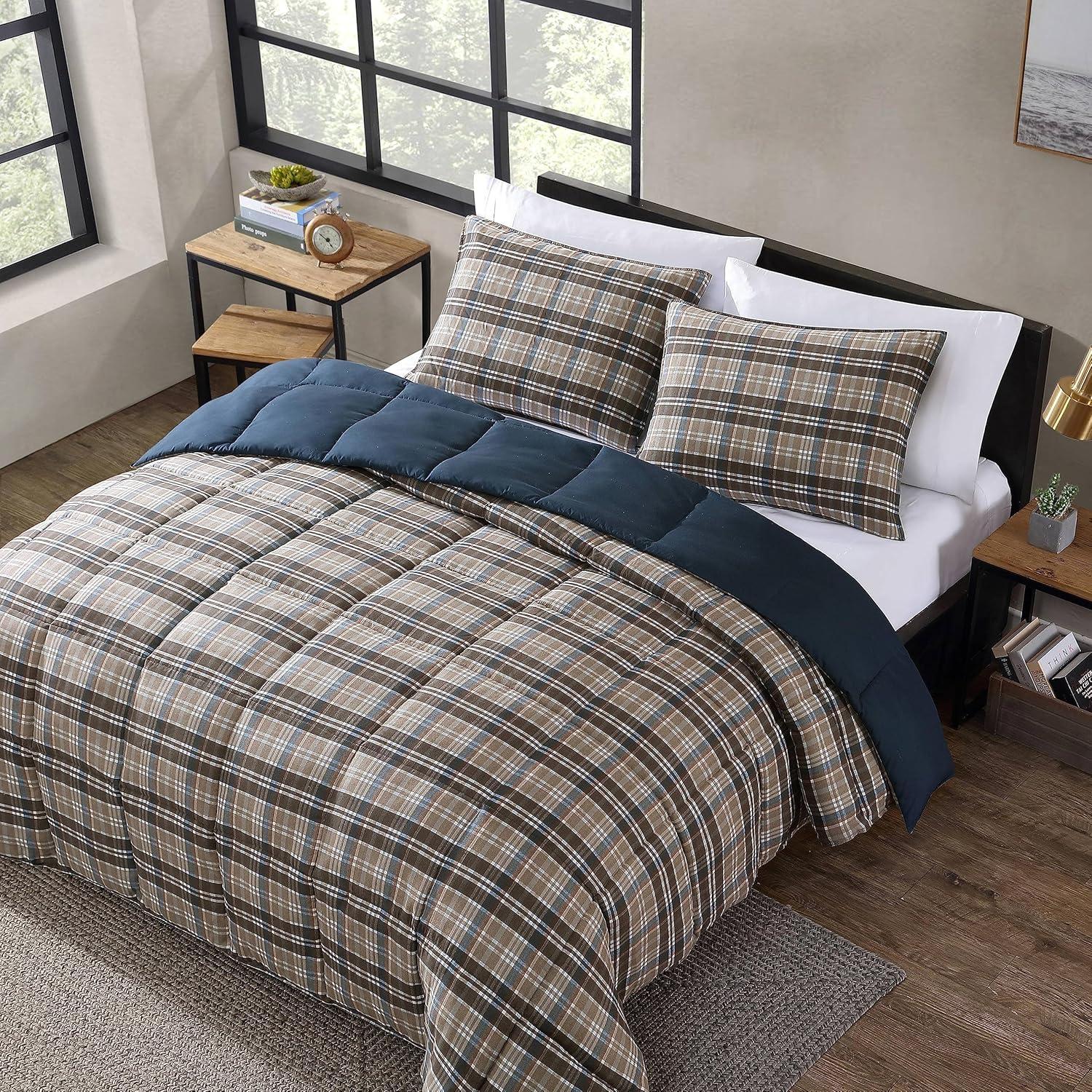 imageEddie Bauer Twin Comforter Set Soft Reversible Bedding with Matching Sham Wildflower Inspired Luxurious Bedding Set with Stripe Reverse Fern Garden Blue TwinRugged Plaid Brown