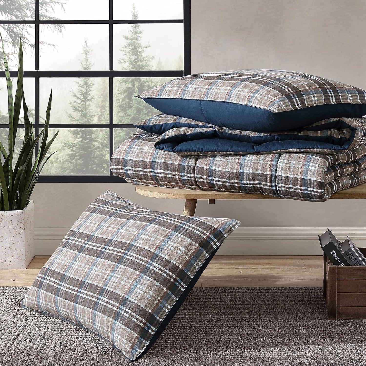 imageEddie Bauer Twin Comforter Set Soft Reversible Bedding with Matching Sham Wildflower Inspired Luxurious Bedding Set with Stripe Reverse Fern Garden Blue TwinRugged Plaid Brown