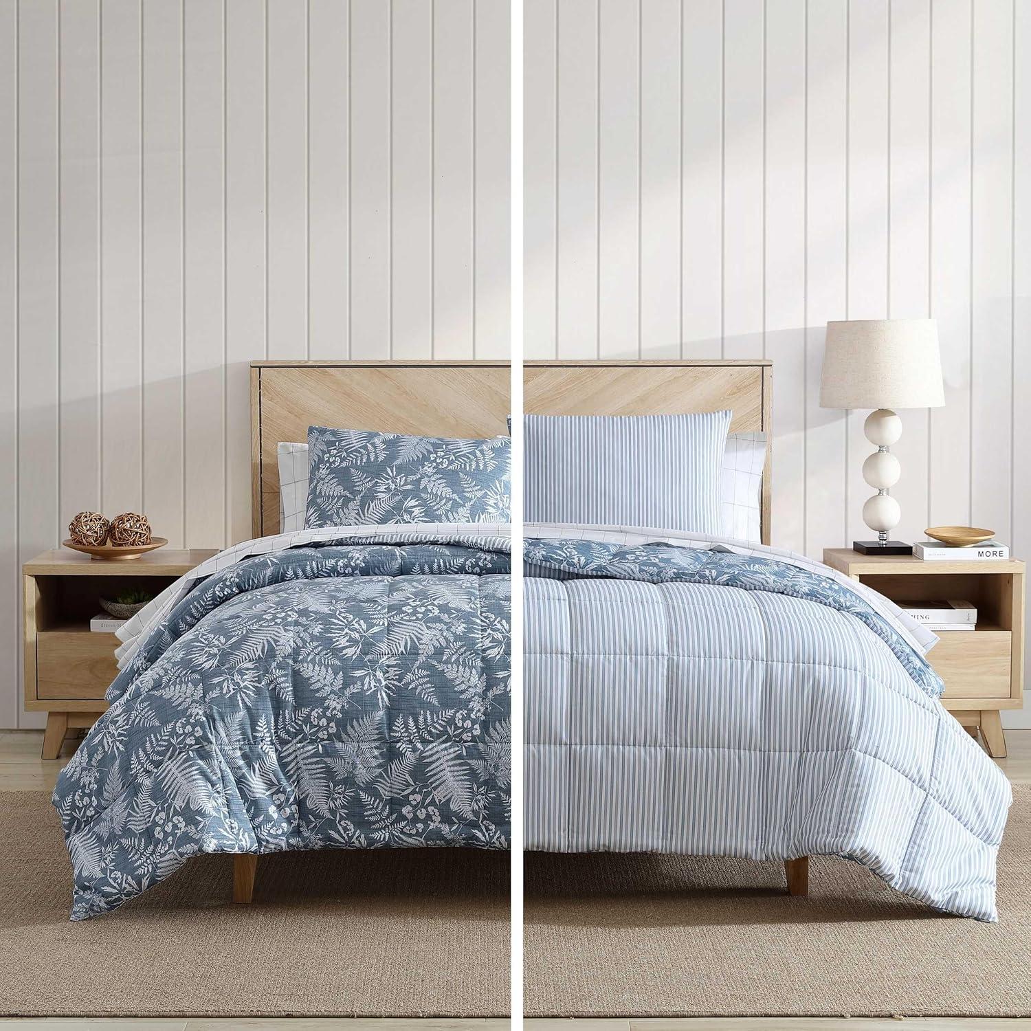 imageEddie Bauer Twin Comforter Set Soft Reversible Bedding with Matching Sham Wildflower Inspired Luxurious Bedding Set with Stripe Reverse Fern Garden Blue TwinFern Garden Blue