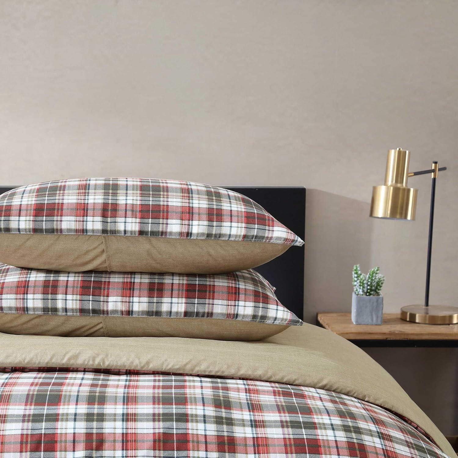 imageEddie Bauer Twin Duvet Cover Set Cotton Reversible Bedding Buffalo Plaid Home Decor for All Seasons Black Check TwinAstoria Plaid Red