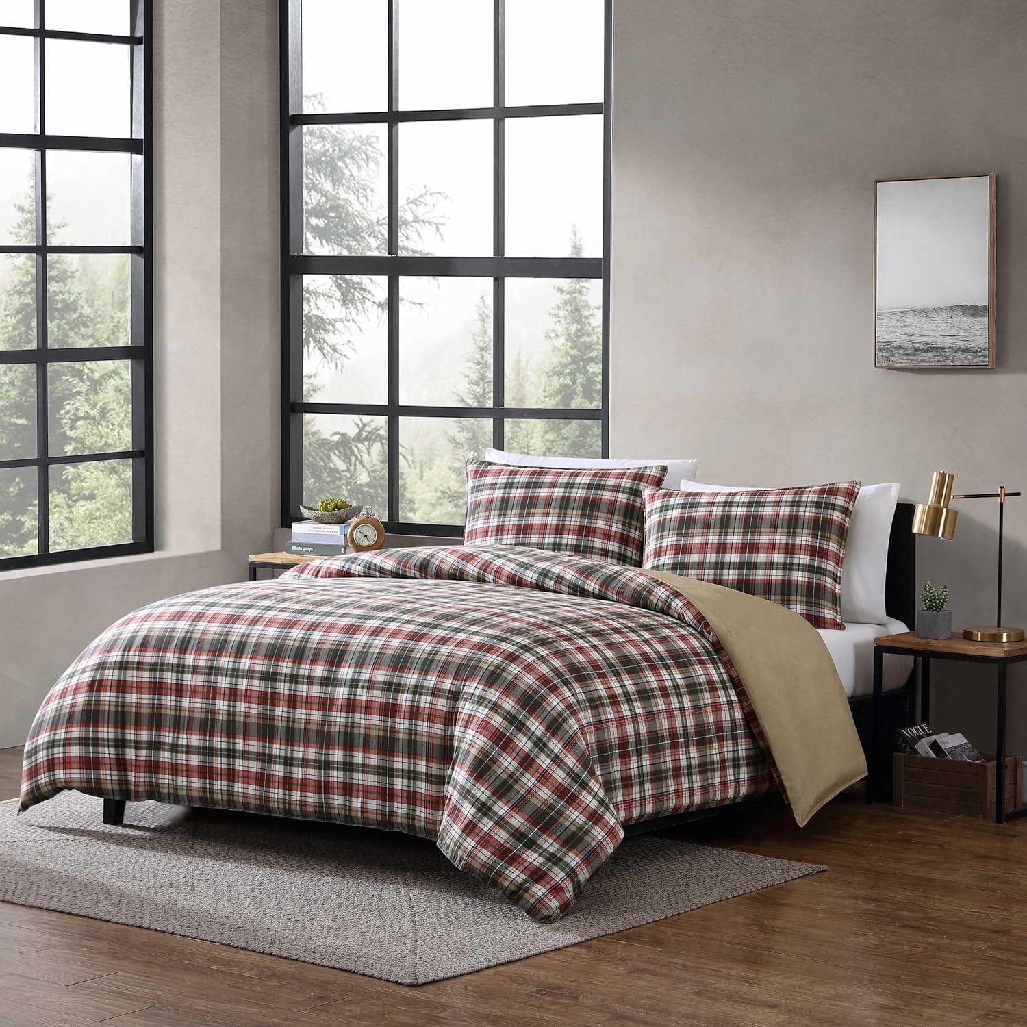 imageEddie Bauer Twin Duvet Cover Set Cotton Reversible Bedding Buffalo Plaid Home Decor for All Seasons Black Check TwinAstoria Plaid Red