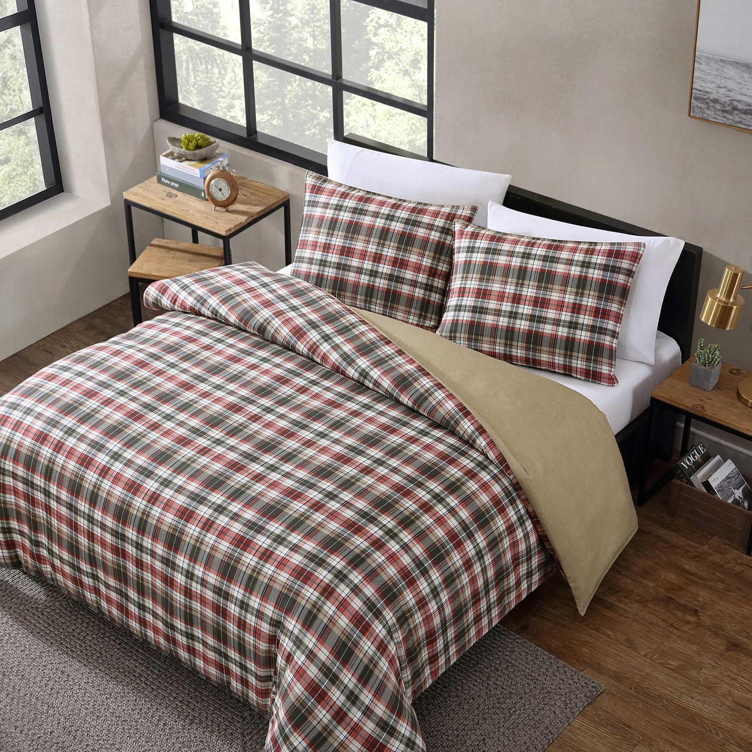 imageEddie Bauer Twin Duvet Cover Set Cotton Reversible Bedding Buffalo Plaid Home Decor for All Seasons Black Check TwinAstoria Plaid Red