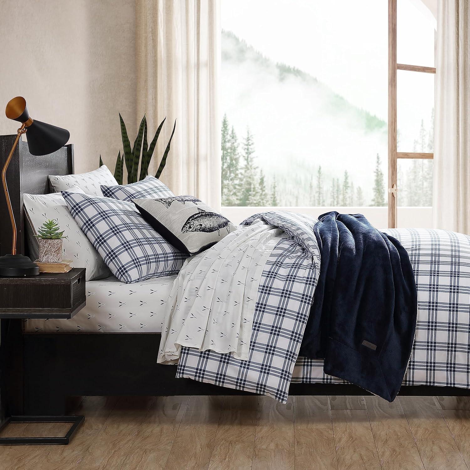 imageEddie Bauer Twin Duvet Cover Set Cotton Reversible Bedding Buffalo Plaid Home Decor for All Seasons Black Check TwinBasic Plaid Navy