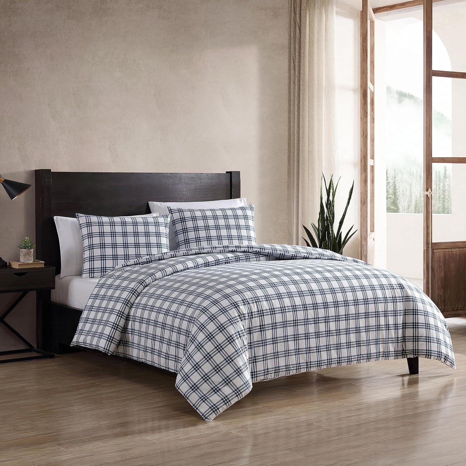 imageEddie Bauer Twin Duvet Cover Set Cotton Reversible Bedding Buffalo Plaid Home Decor for All Seasons Black Check TwinBasic Plaid Navy