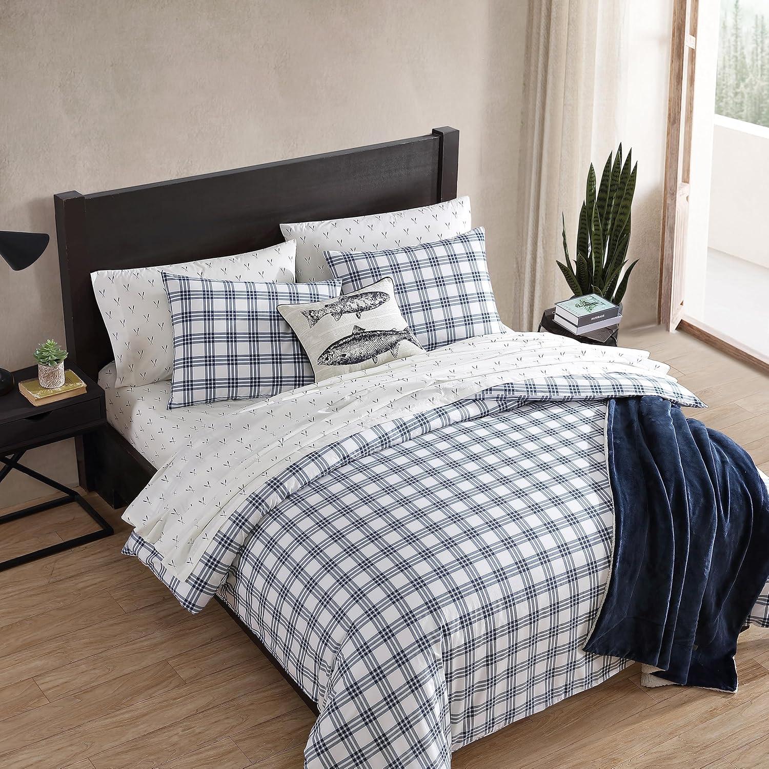 imageEddie Bauer Twin Duvet Cover Set Cotton Reversible Bedding Buffalo Plaid Home Decor for All Seasons Black Check TwinBasic Plaid Navy